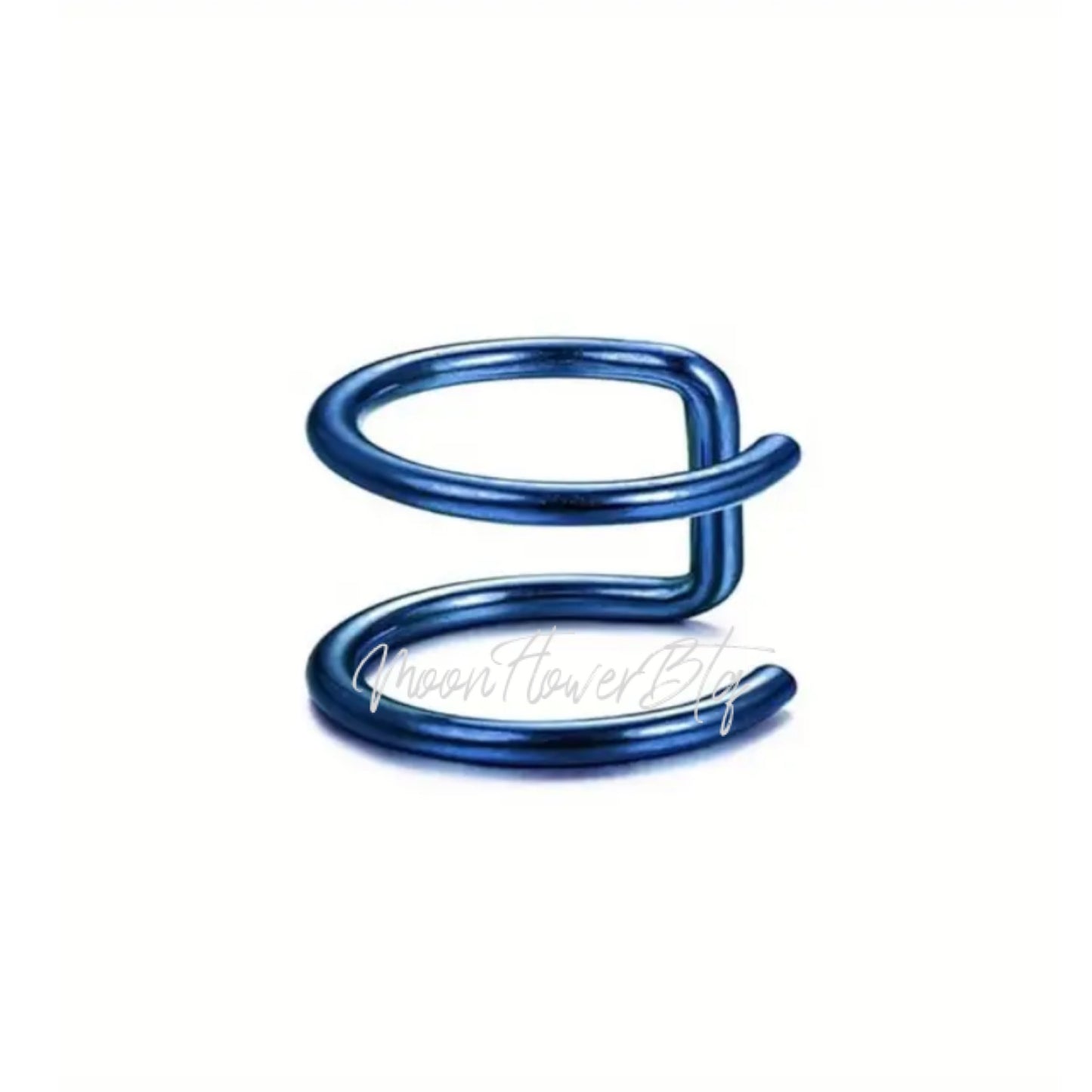 Blue Double Hoop Clip-On for Nose Ear Lip