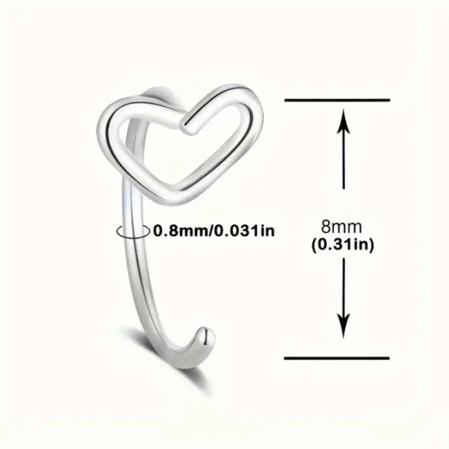 Heart Shaped Nose Ring | 20G 8mm Surgical Steel Hoop | Piercing Jewelry