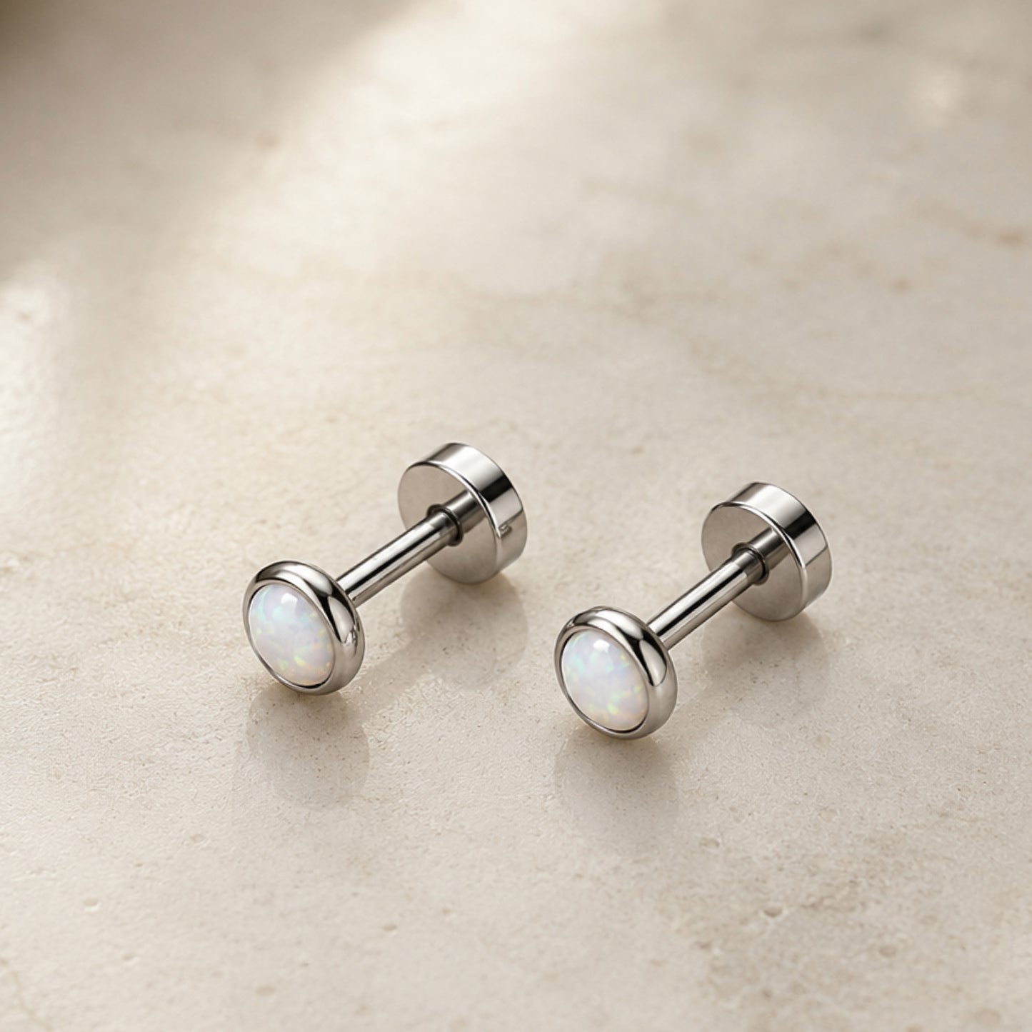 White Opal Flat Back Stud Earrings