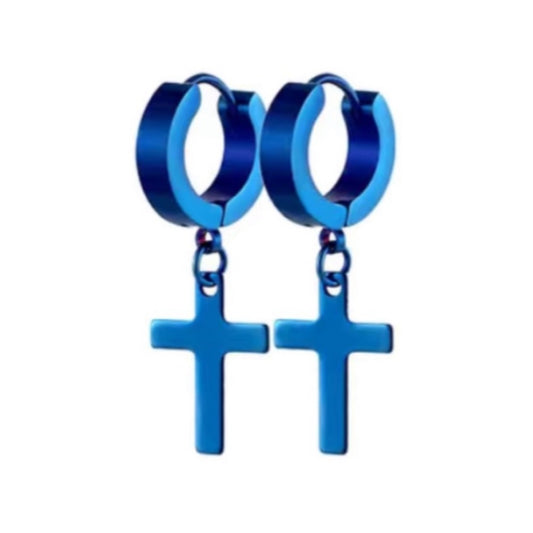 Blue Cross Huggie Hoop Earrings