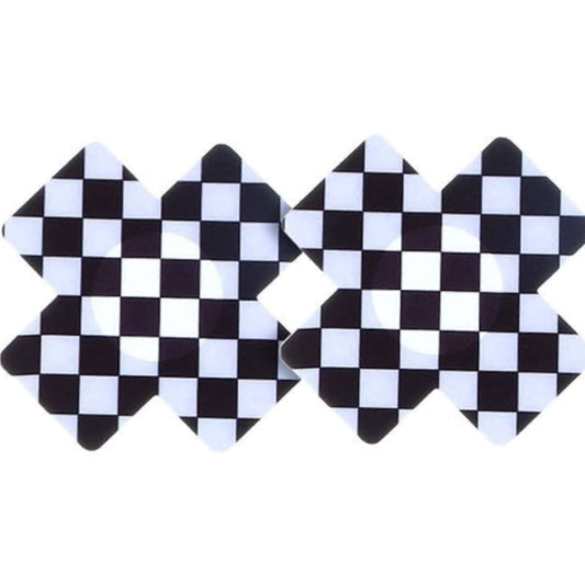 Black and White Checkerboard X Shaped Breast Petal Pasties