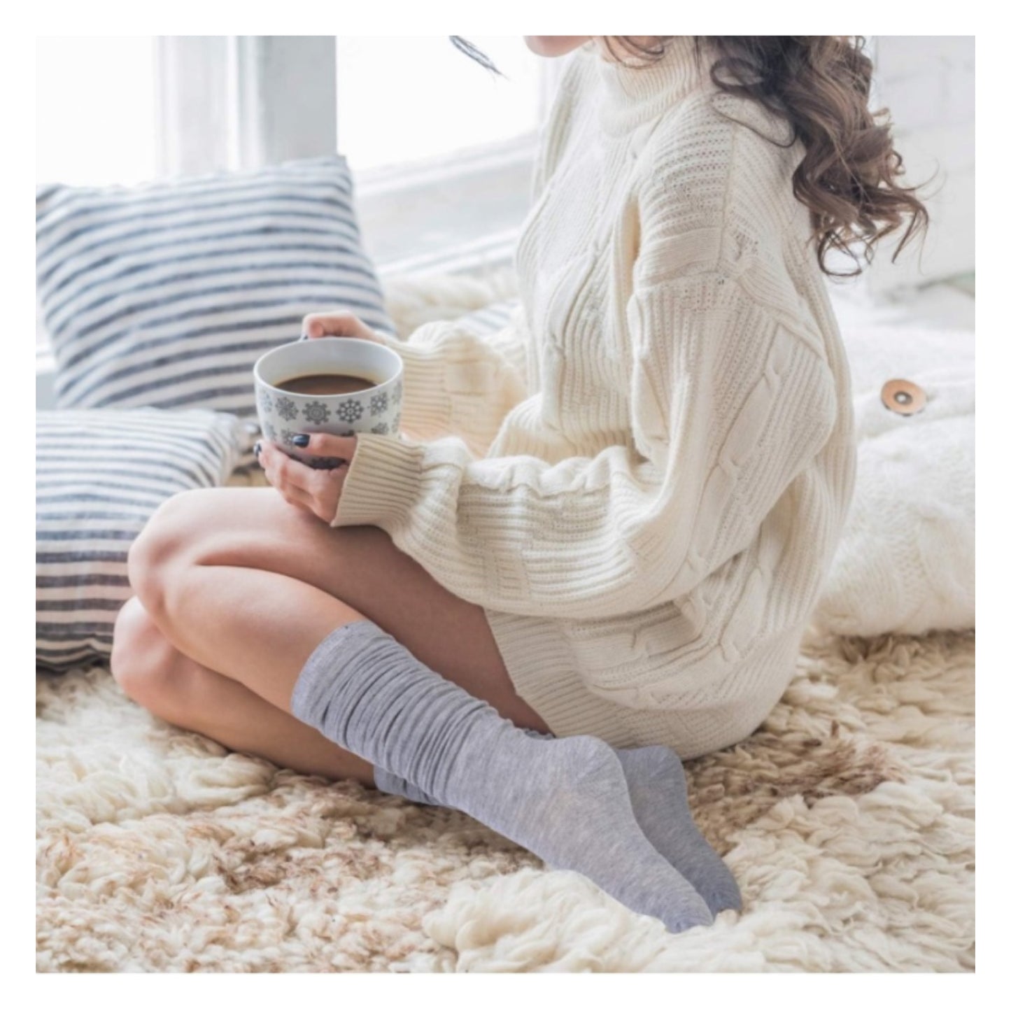 Gray Over the Knee Thigh High Knit Socks – Cozy Soft Long Boot Socks