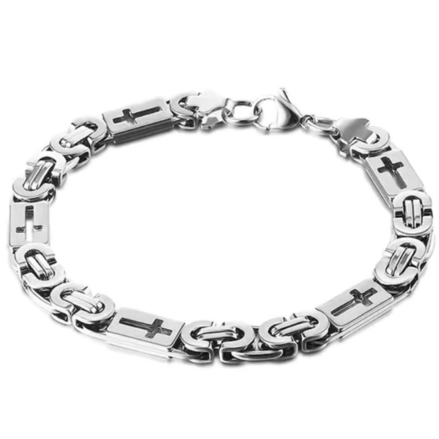 Stainless Steel Cross Link Bracelet – 8.5” Religious Chain Jewelry