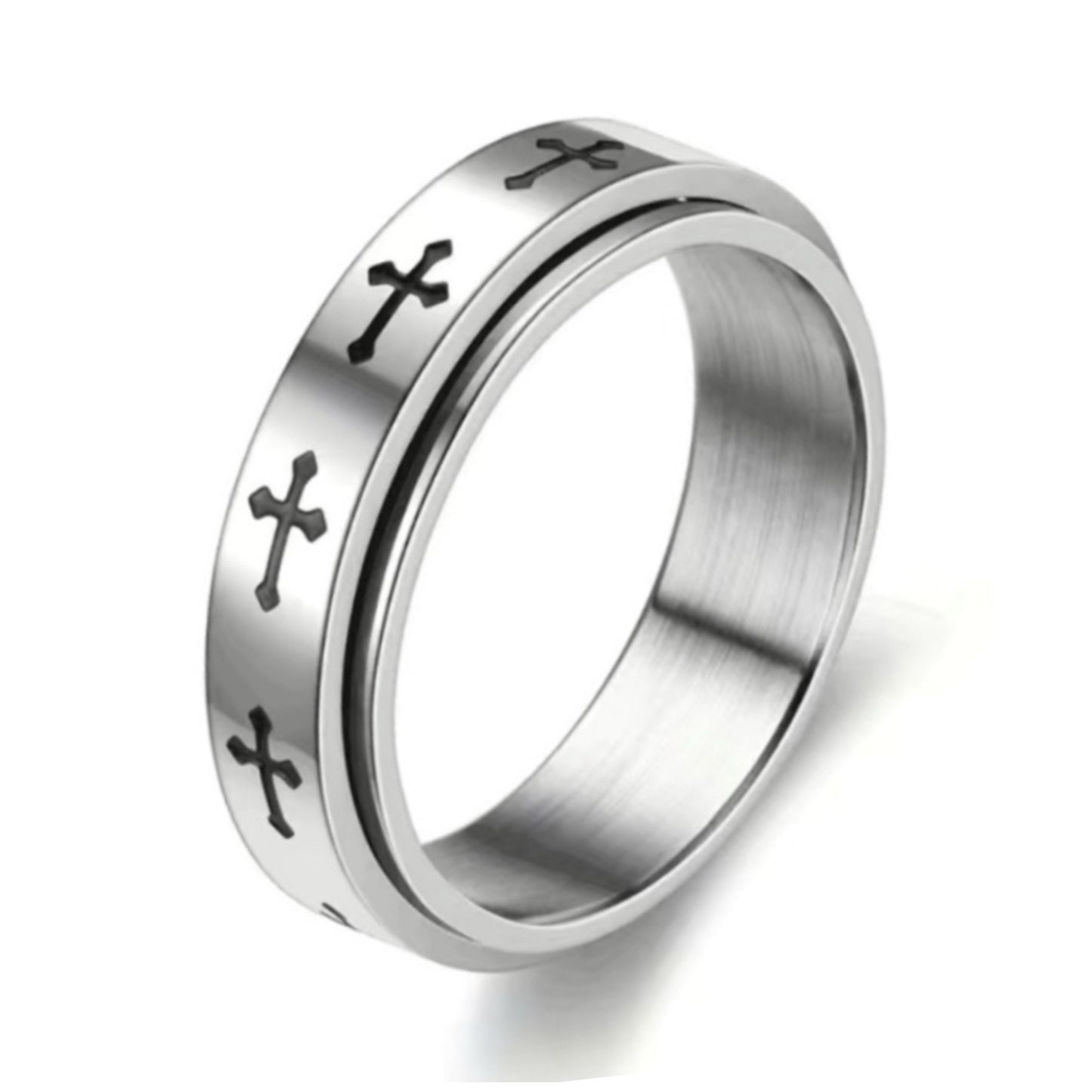 Stainless Steel Cross Spinner Ring – Religious Christian Band