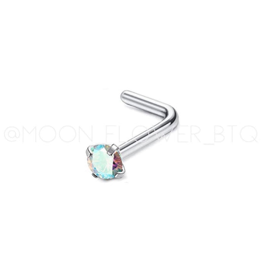 Iridescent CZ L Shaped Nose Ring