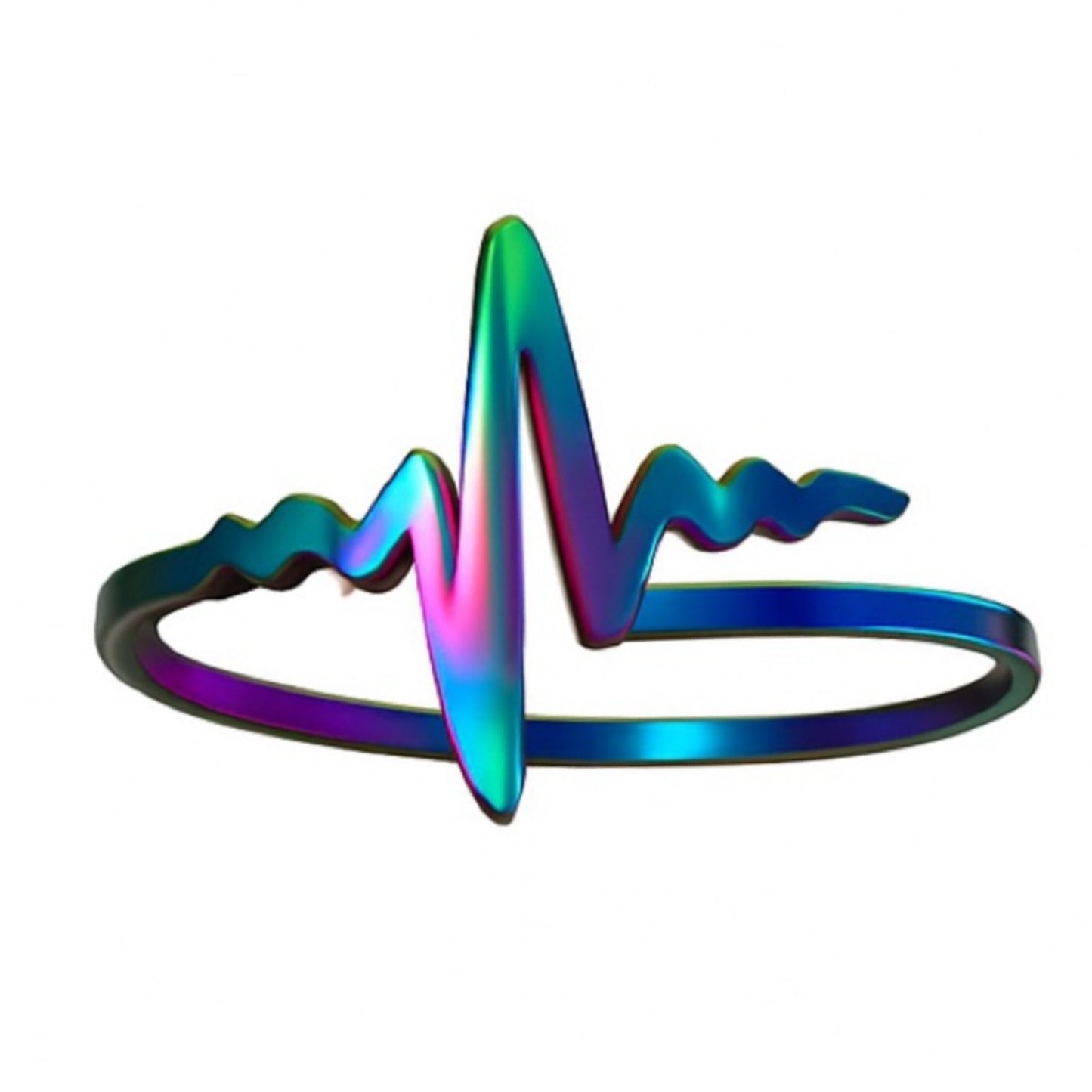 Rainbow Heartbeat Ring | Iridescent Stainless Steel Wave Band Jewelry | Festival Y2K Boho