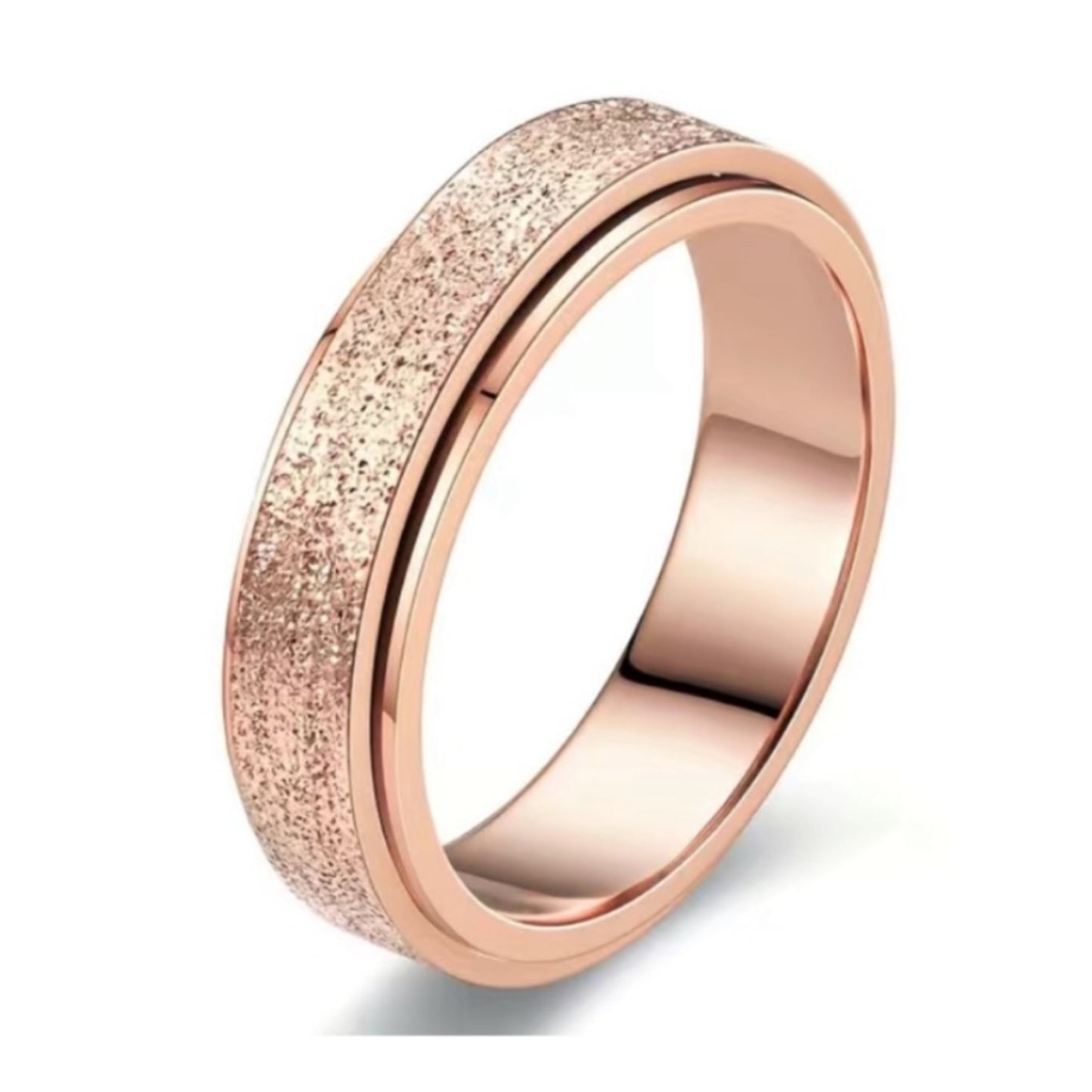 Rose Gold Stainless Steel Spinner Ring – Textured Fidget Band