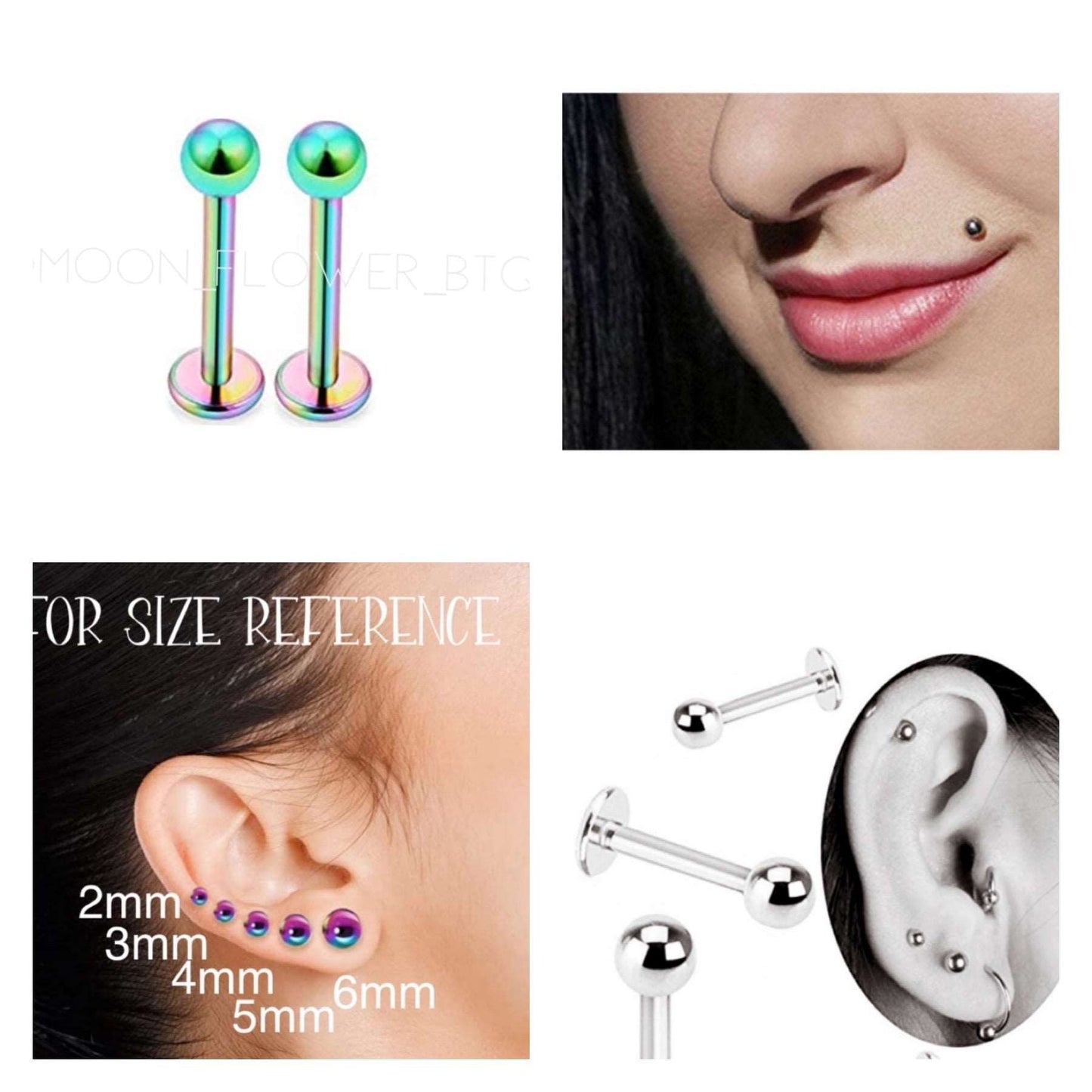 Rainbow Flat Back Barbell Earrings