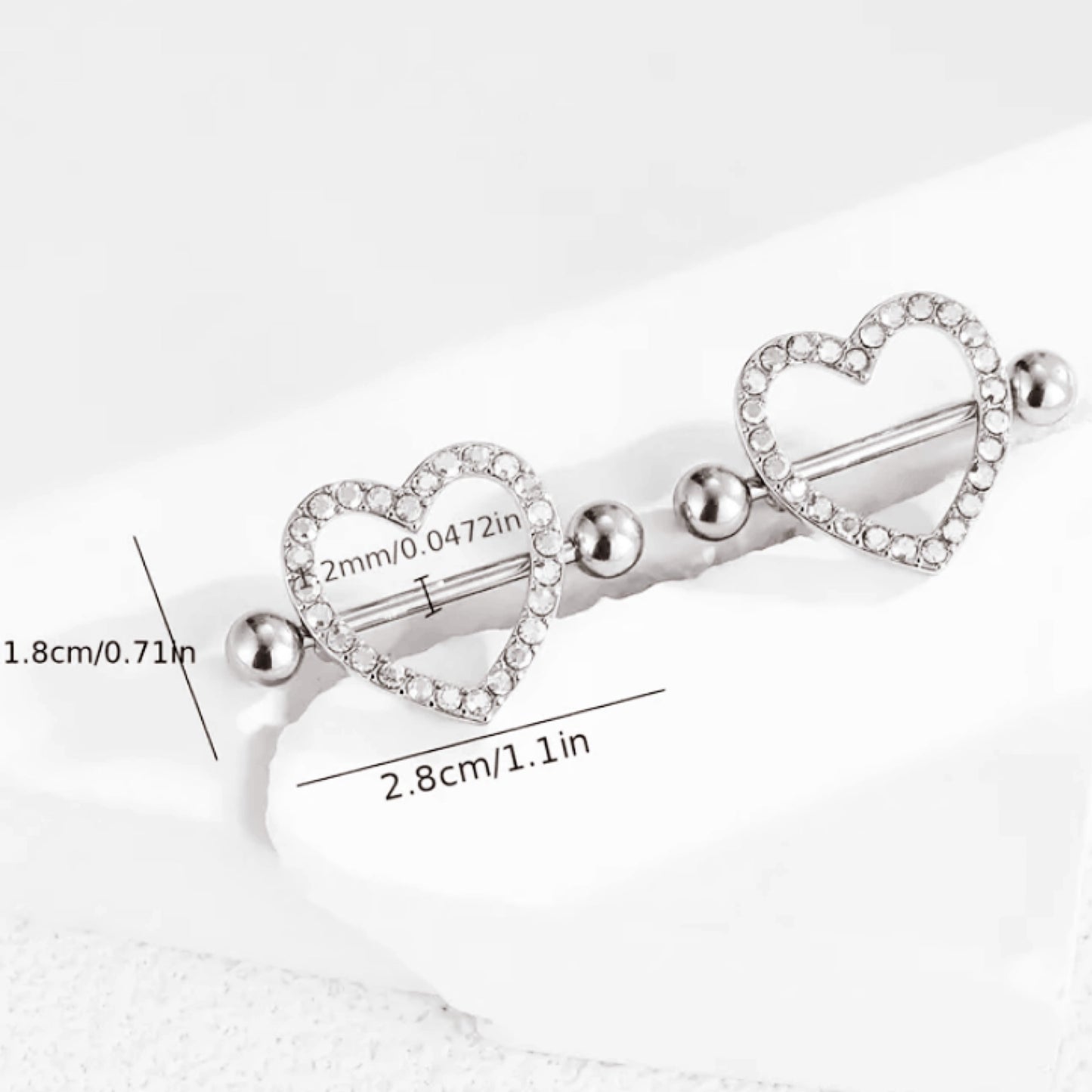 Rose Gold Rhinestone Heart Nipple Rings