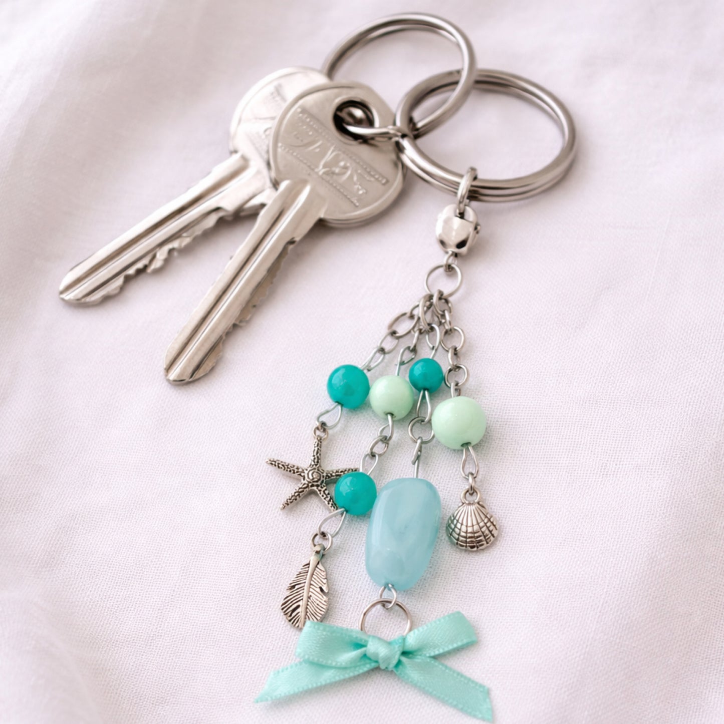Aqua Mermaid Beaded Charm Keychain Bag Charm Zipper Pull