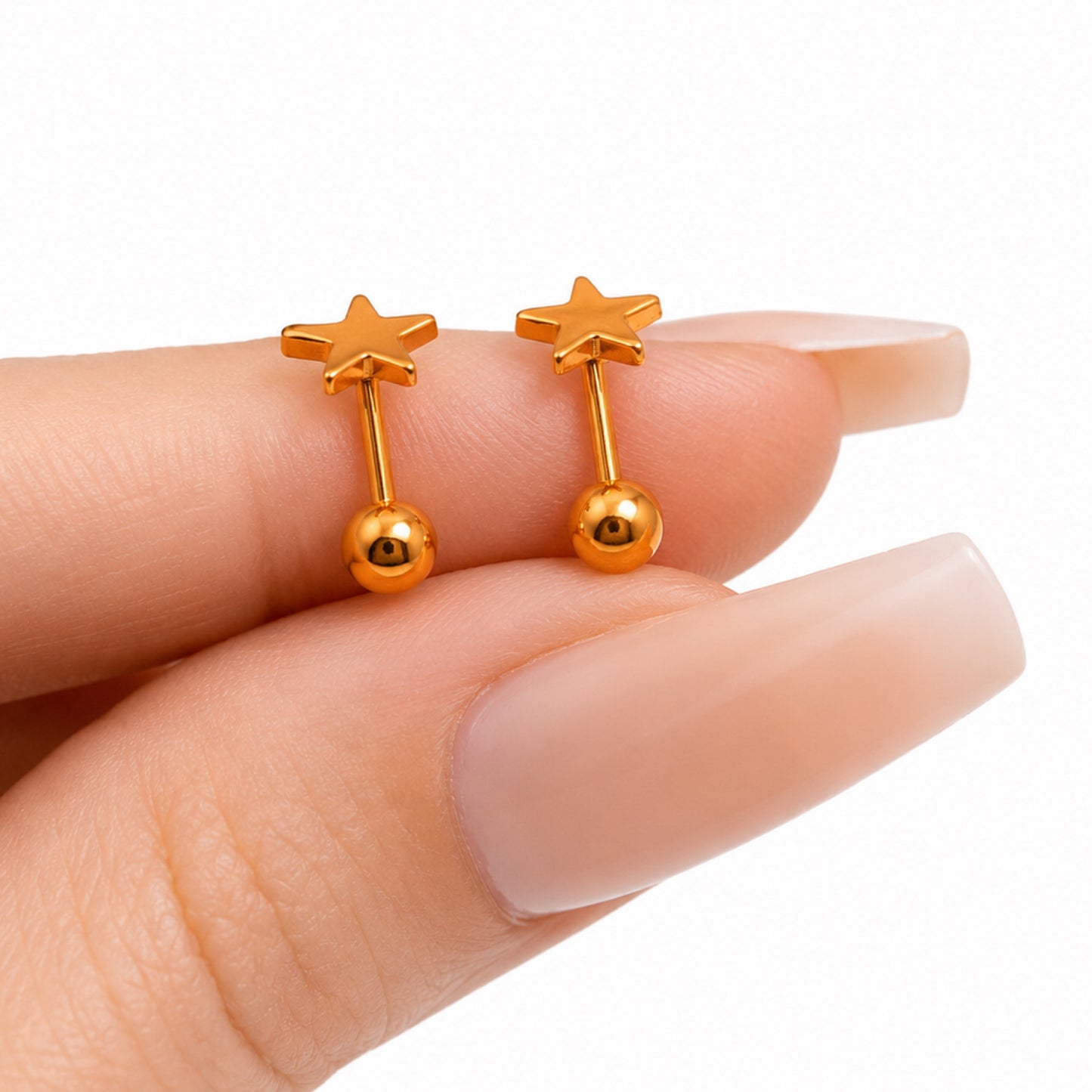 Orange Star Stainless Steel Barbell Earrings 18G
