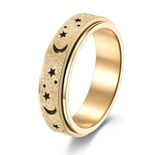 Frosted Gold Moon Star Anxiety Fidget Spinner Ring