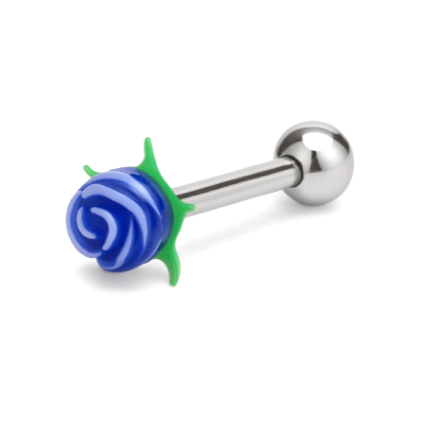 Blue Silicone Rose Tongue Ring – 14G Stainless Steel Barbell Piercing