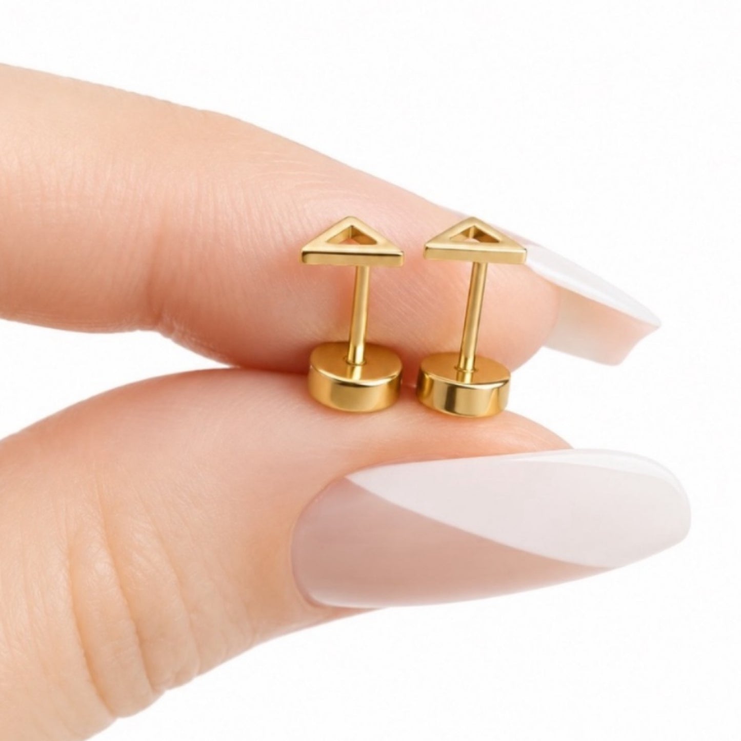 Tiny Gold Open Triangle Flat Back Stud Earrings