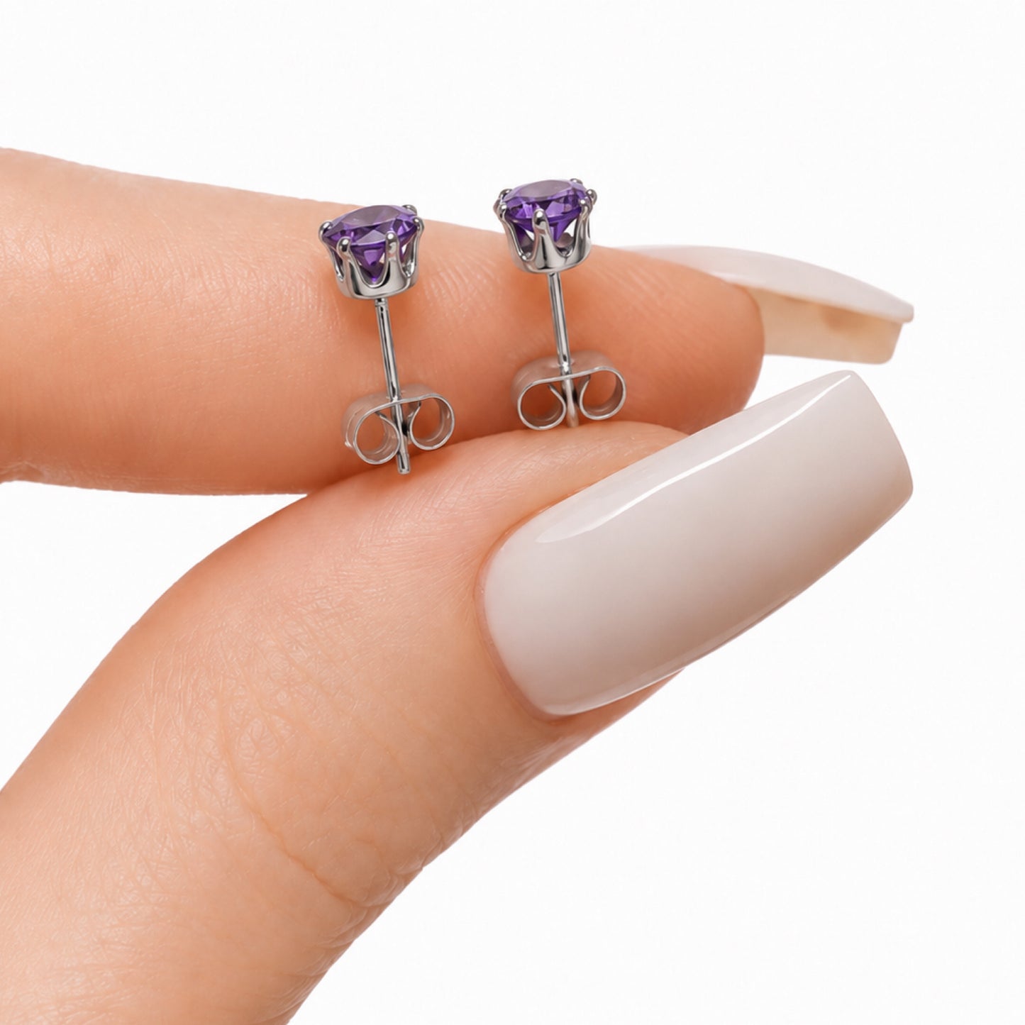 Purple CZ Stainless Steel Stud Earrings