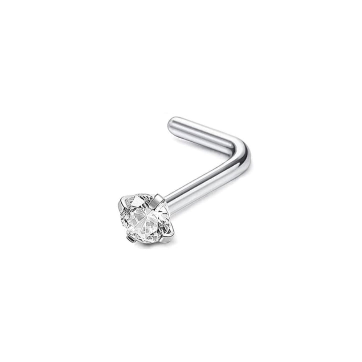 3mm Clear CZ Nose Stud Stainless Steel 20G L Shape