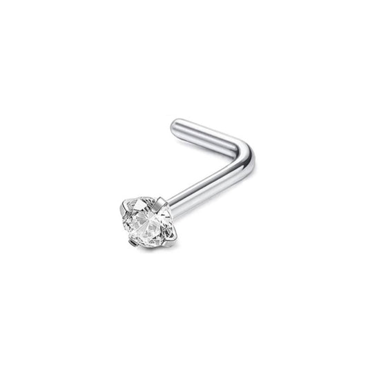 Silver CZ L Shaped Nose Ring