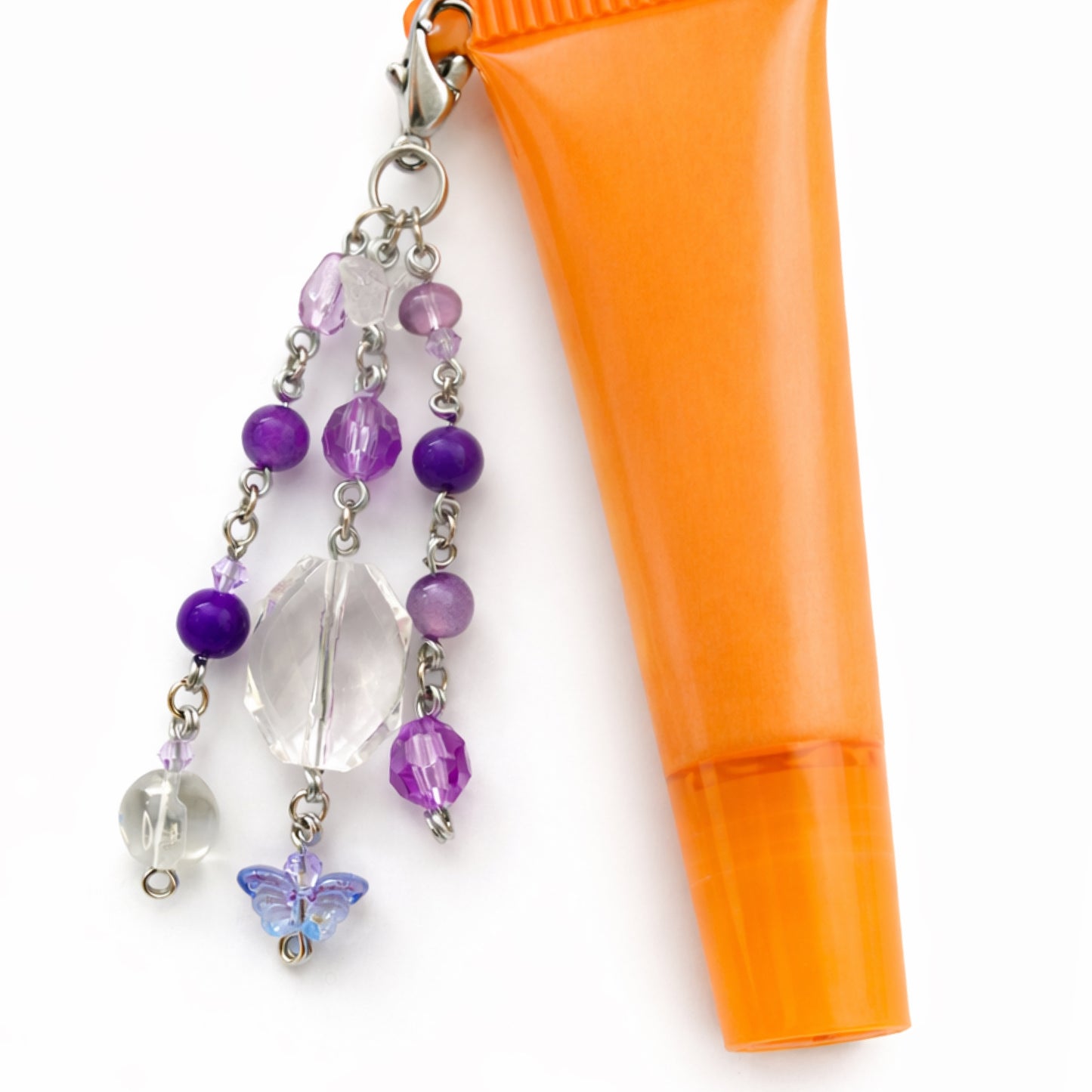 Purple Butterfly Beaded Charm - Keychain Bag Charm Zipper Pull