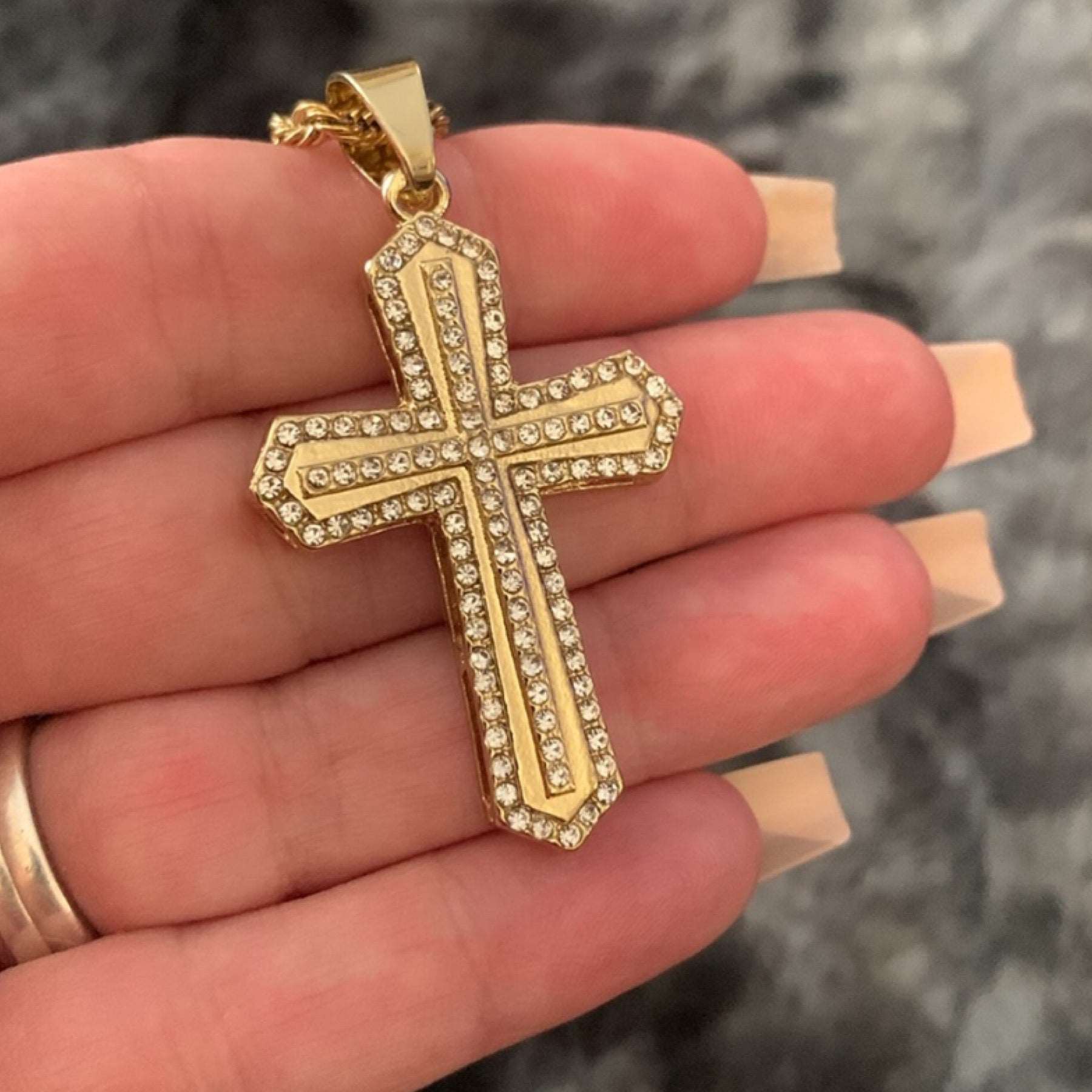 Gold CZ Covered Cross Necklace