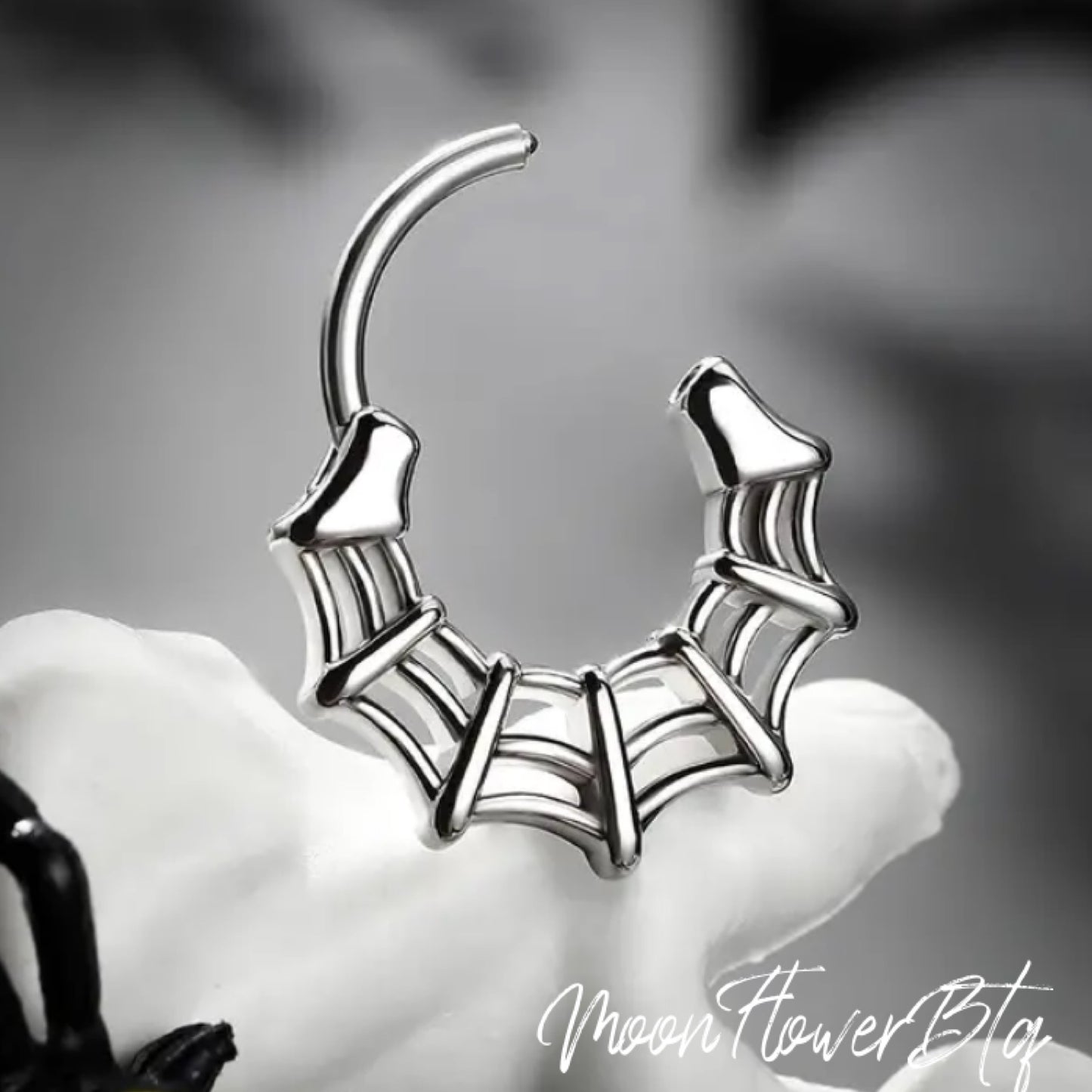 16G 10mm Silver Spider Web Septum Clicker Ring | Edgy Gothic Piercing Jewelry