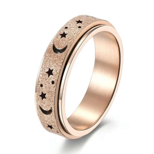 Frosted Pink Moon Star Anxiety Fidget Spinner Ring