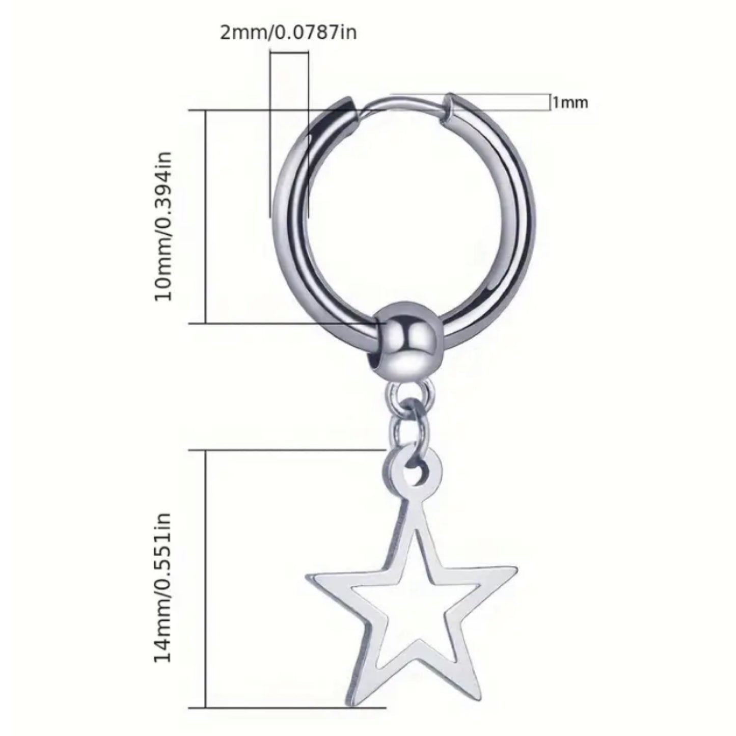 Star Dangle Hoop Earrings | 18G Stainless Steel Huggie Drop Charm | Punk Y2K Jewelry
