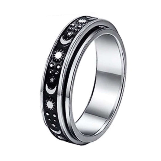 Moon Sun Stainless Steel Silver Anxiety Fidget Spinner Ring