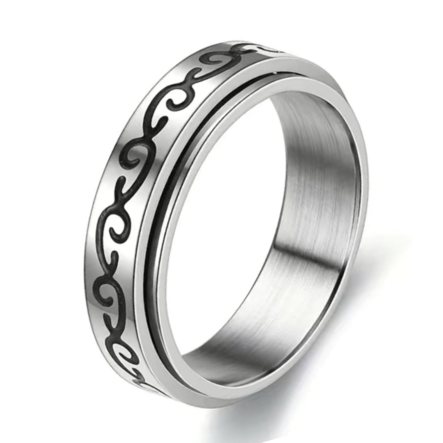 Stainless Steel Tribal Wave Spinner Ring – Anxiety Fidget Band