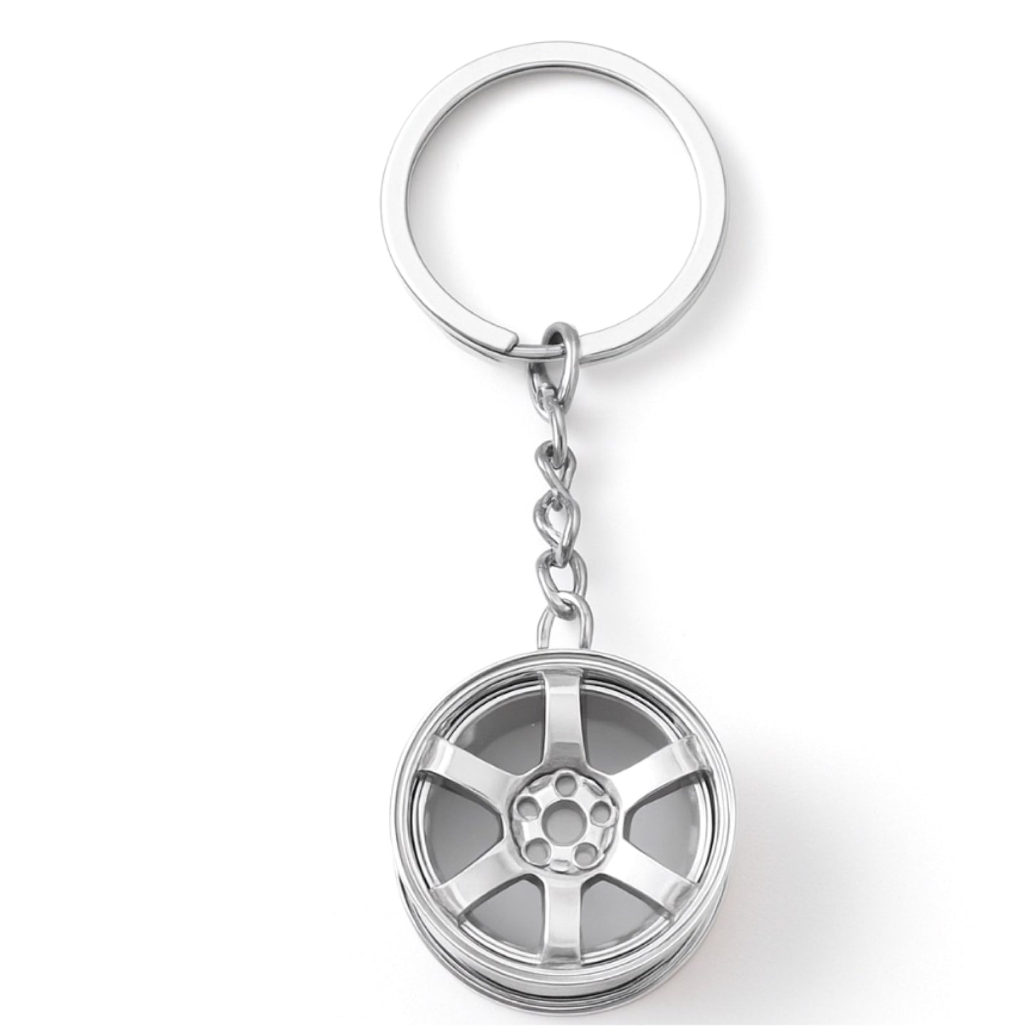Silver Wheel Rim Keychain – Automotive Key Ring Charm