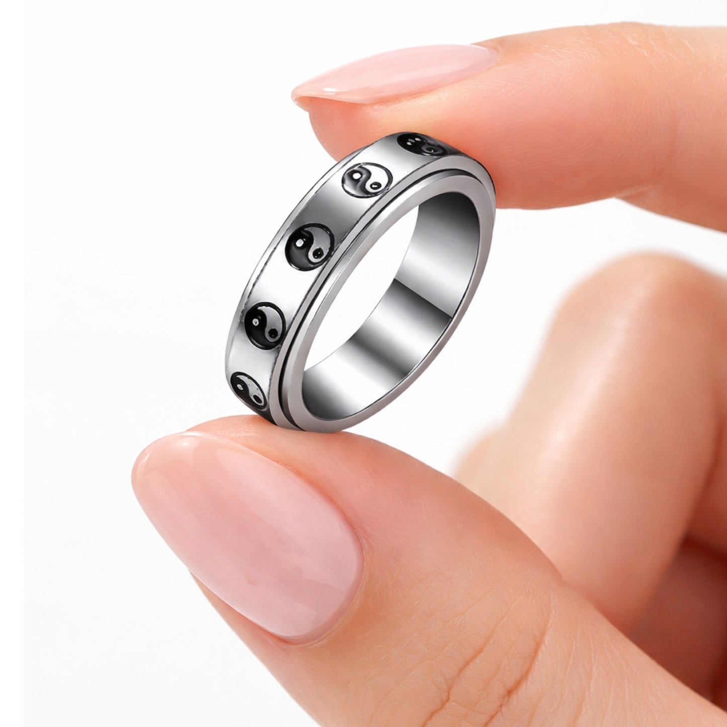 Yin Yang Spinner Ring – Stainless Steel Fidget Band in Silver & Black