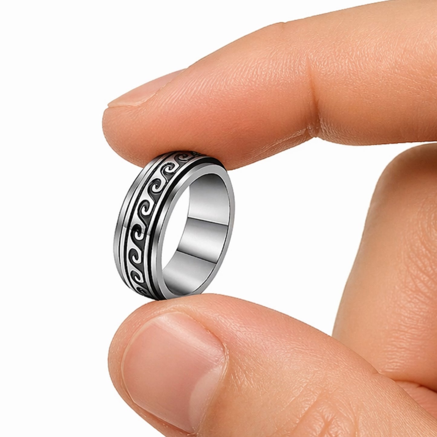 Tribal Wave Spinner Ring – Stainless Steel Rotating Band