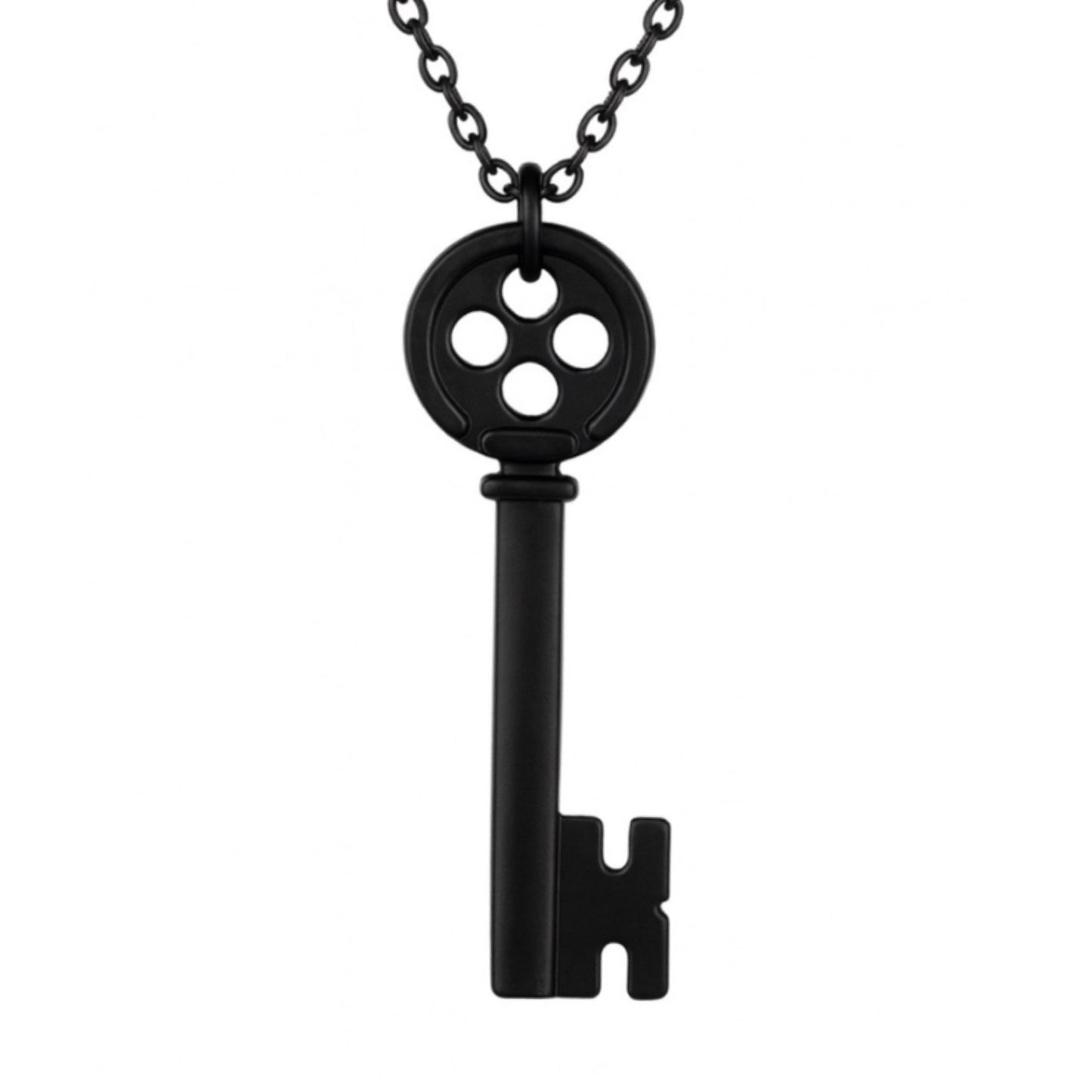 Black Skeleton Key Pendant Necklace – 24” Black Chain