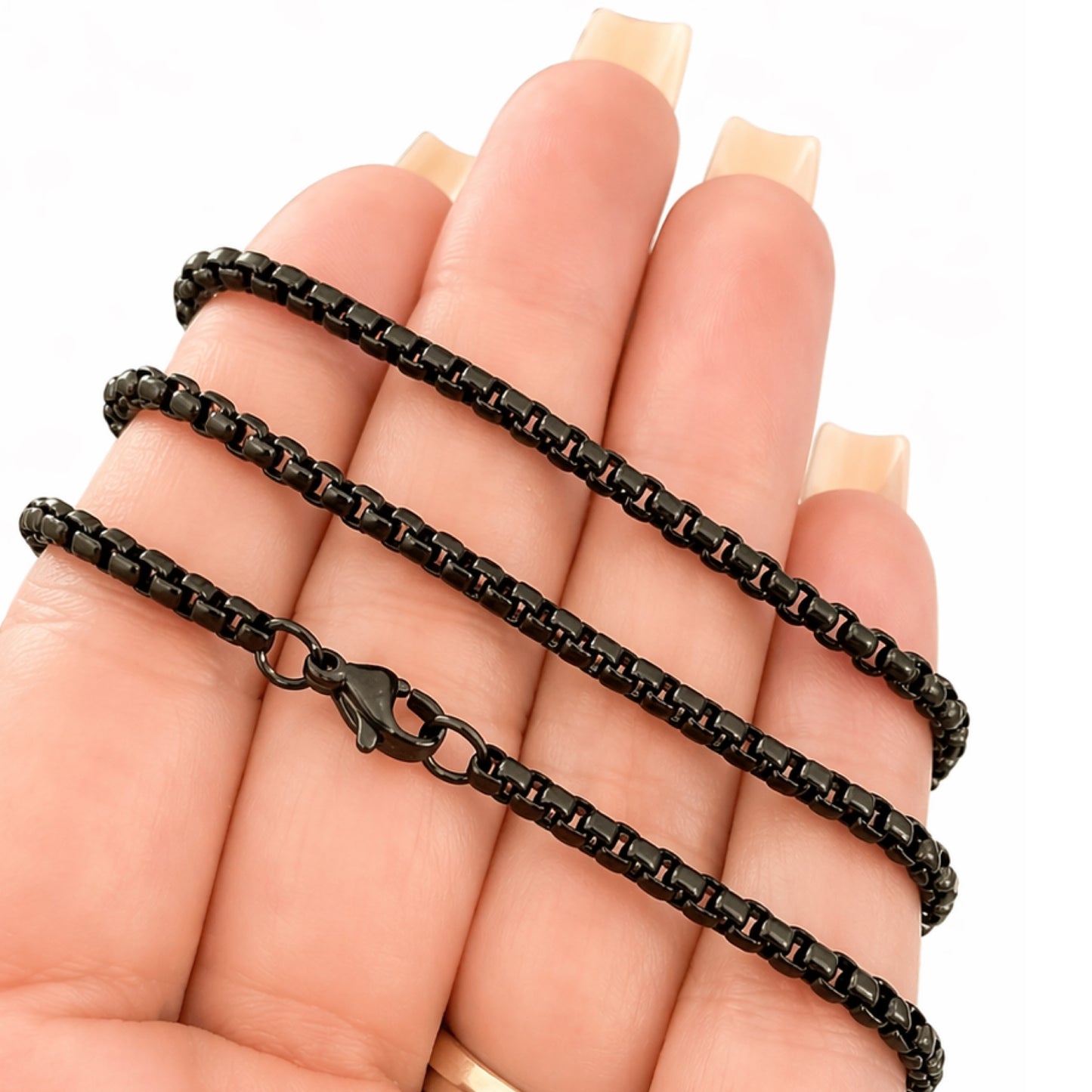 Black Stainless Steel Cross Necklace – 24” Box Chain