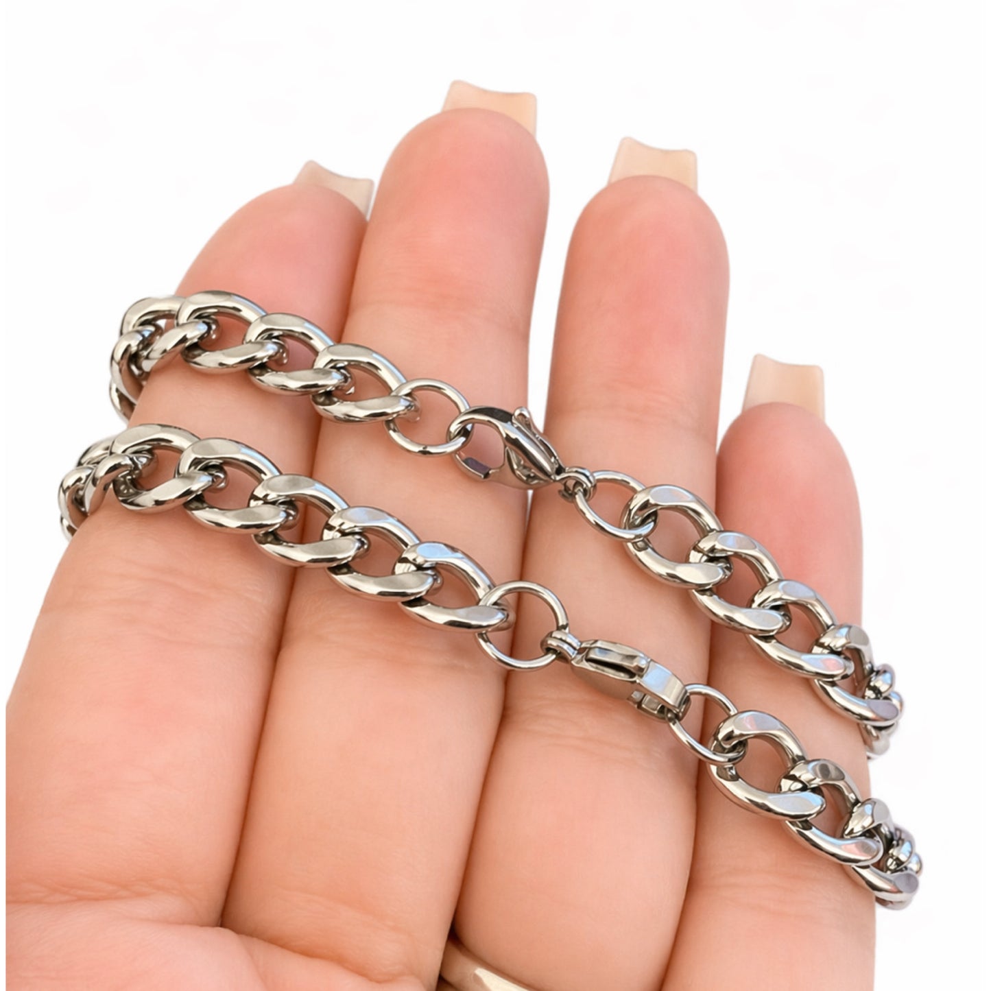 Stainless Steel Cuban Link Necklace & Bracelet Set – 18” Chain + 8” Bracelet
