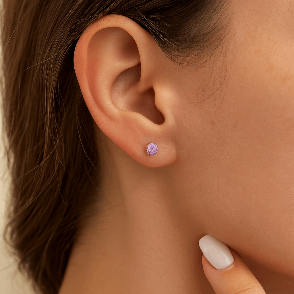 4mm Iridescent CZ Double Ended Earrings | 20G Stainless Steel Hypoallergenic