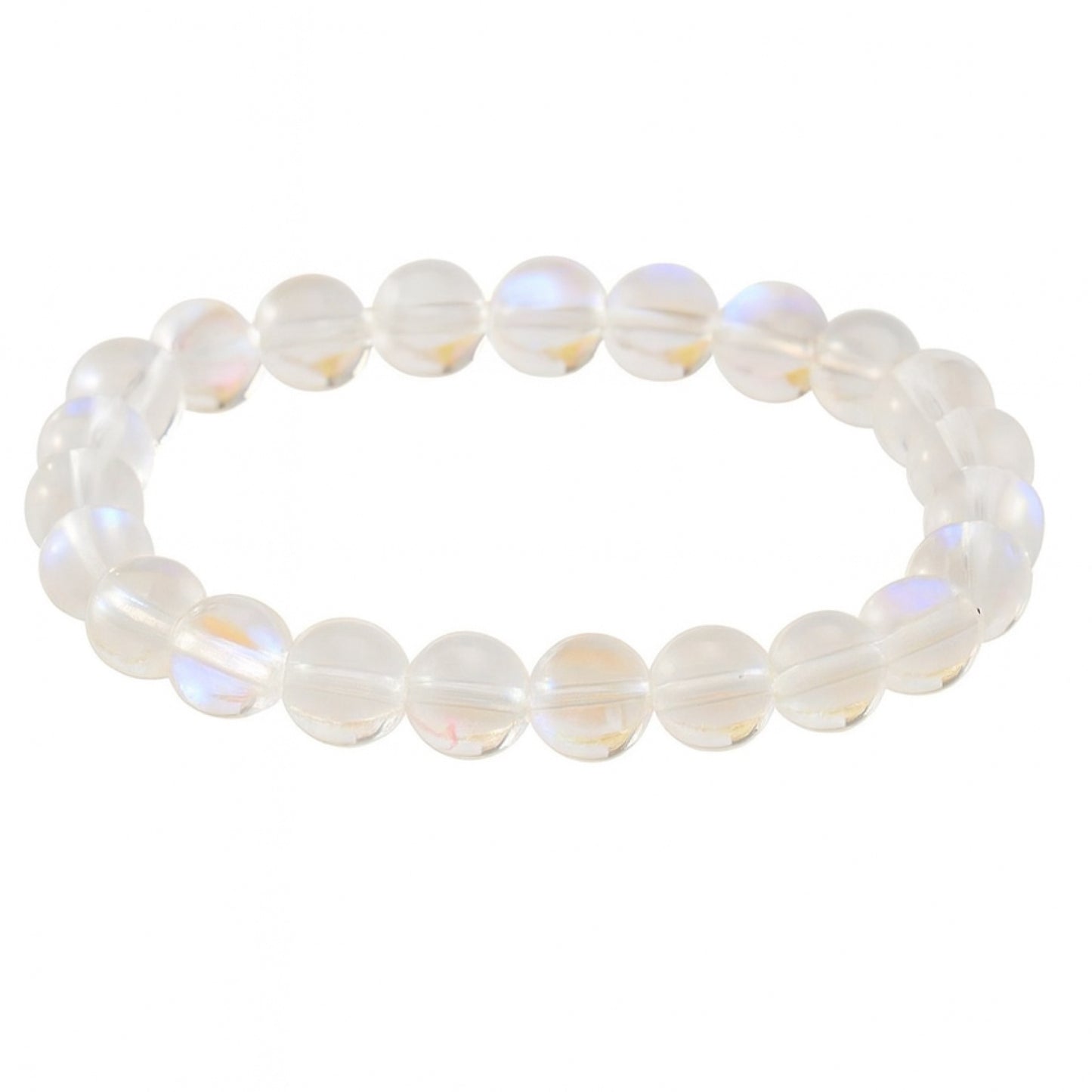 Dream Stone Clear Crystal Beaded Bracelet | Iridescent Aura Quartz Look | Stretch Stack Bracelet