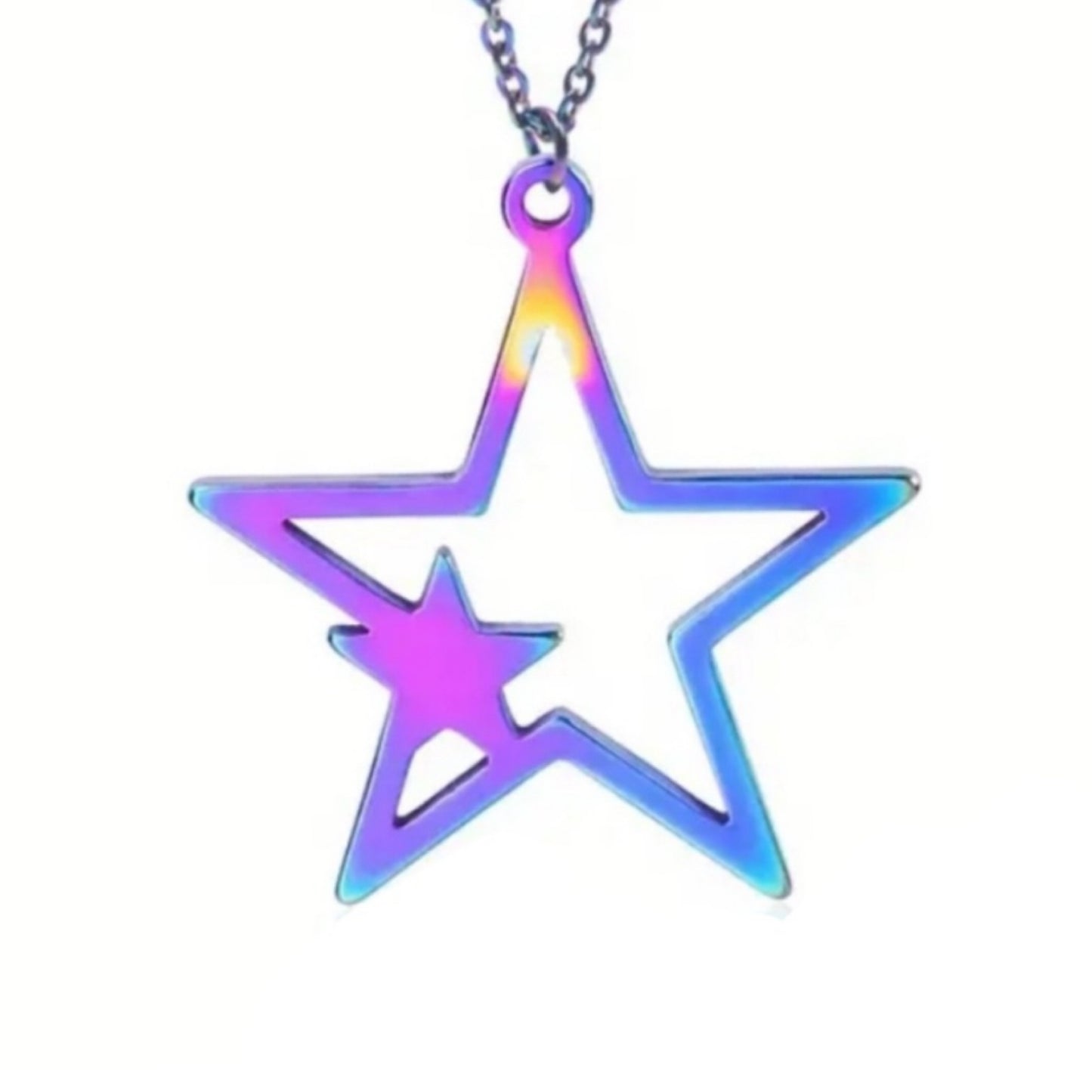 Iridescent Rainbow Star Pendant Necklace – 20” Chain