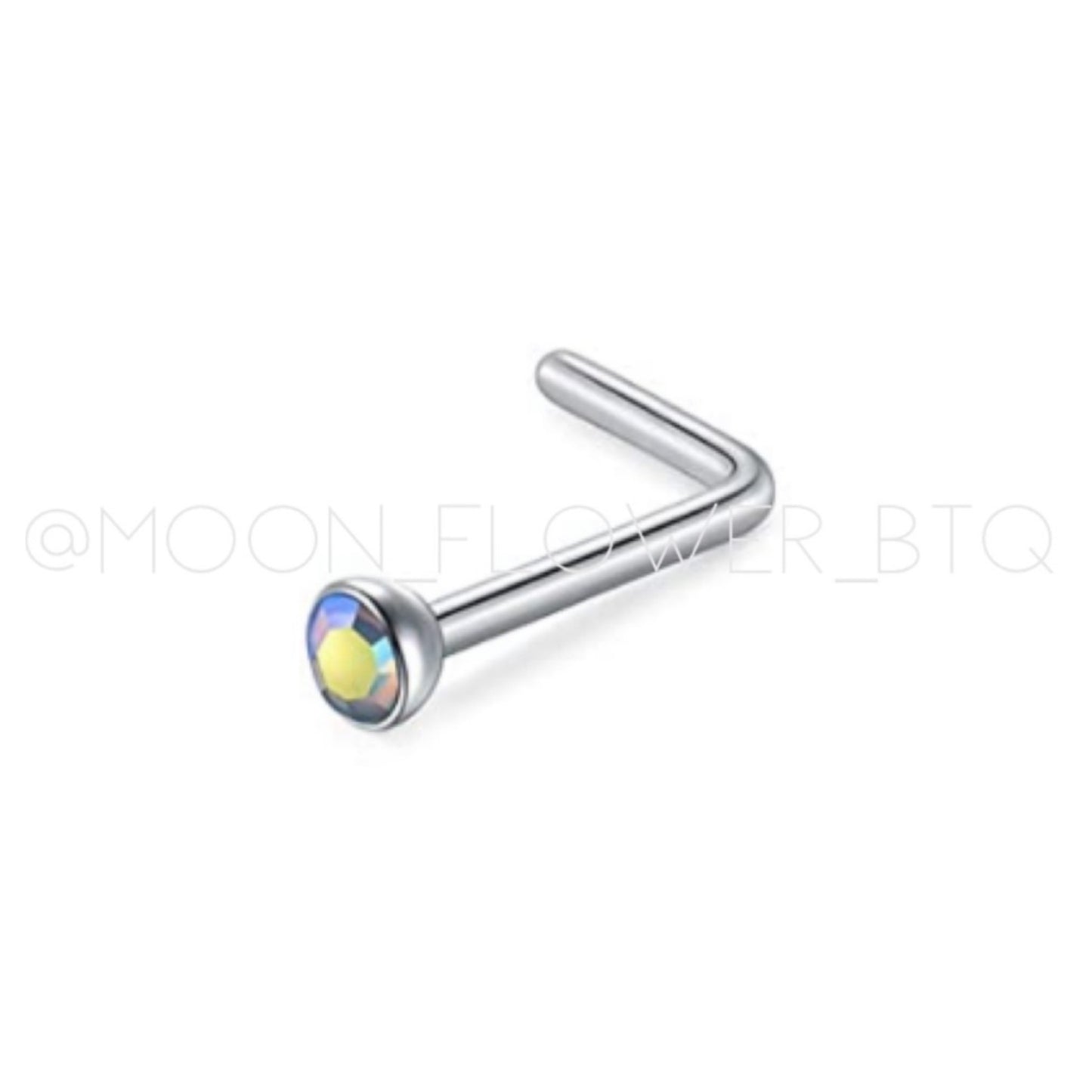 20G Rainbow Iridescent CZ Nose Stud L-Shaped – 2mm Hypoallergenic Stainless Steel