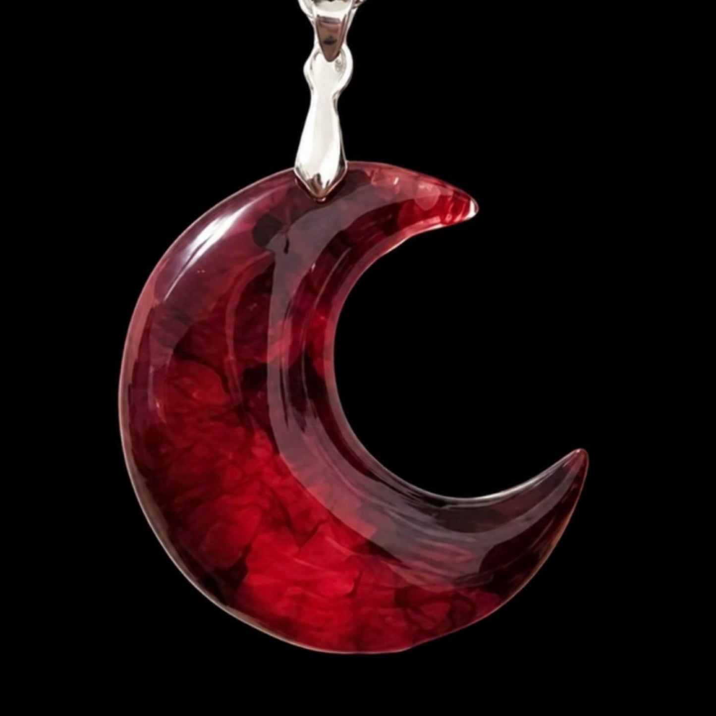 Red Crescent Moon Pendant Necklace – 20” Chain