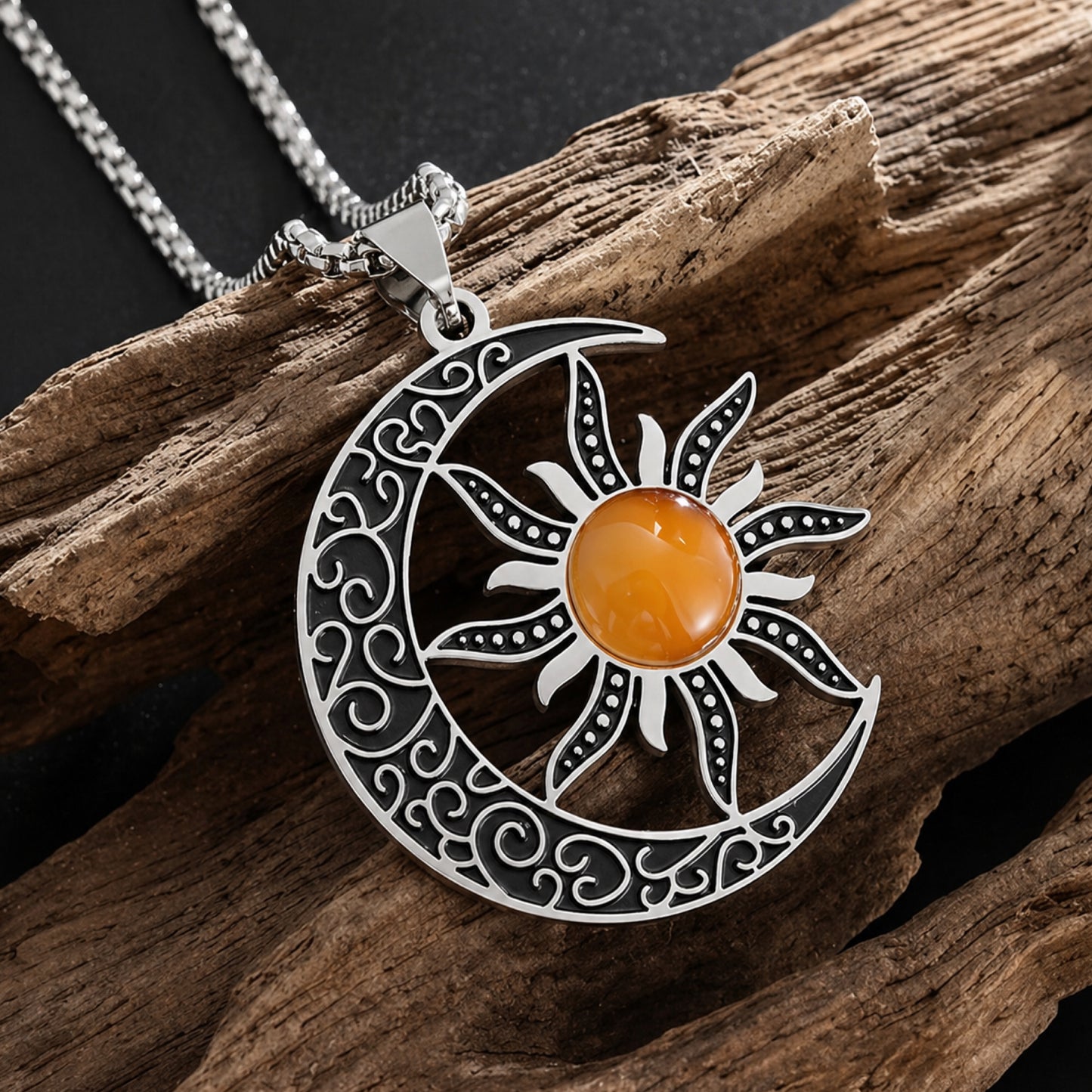 Sun & Moon Celestial Pendant Necklace – 24” Chain