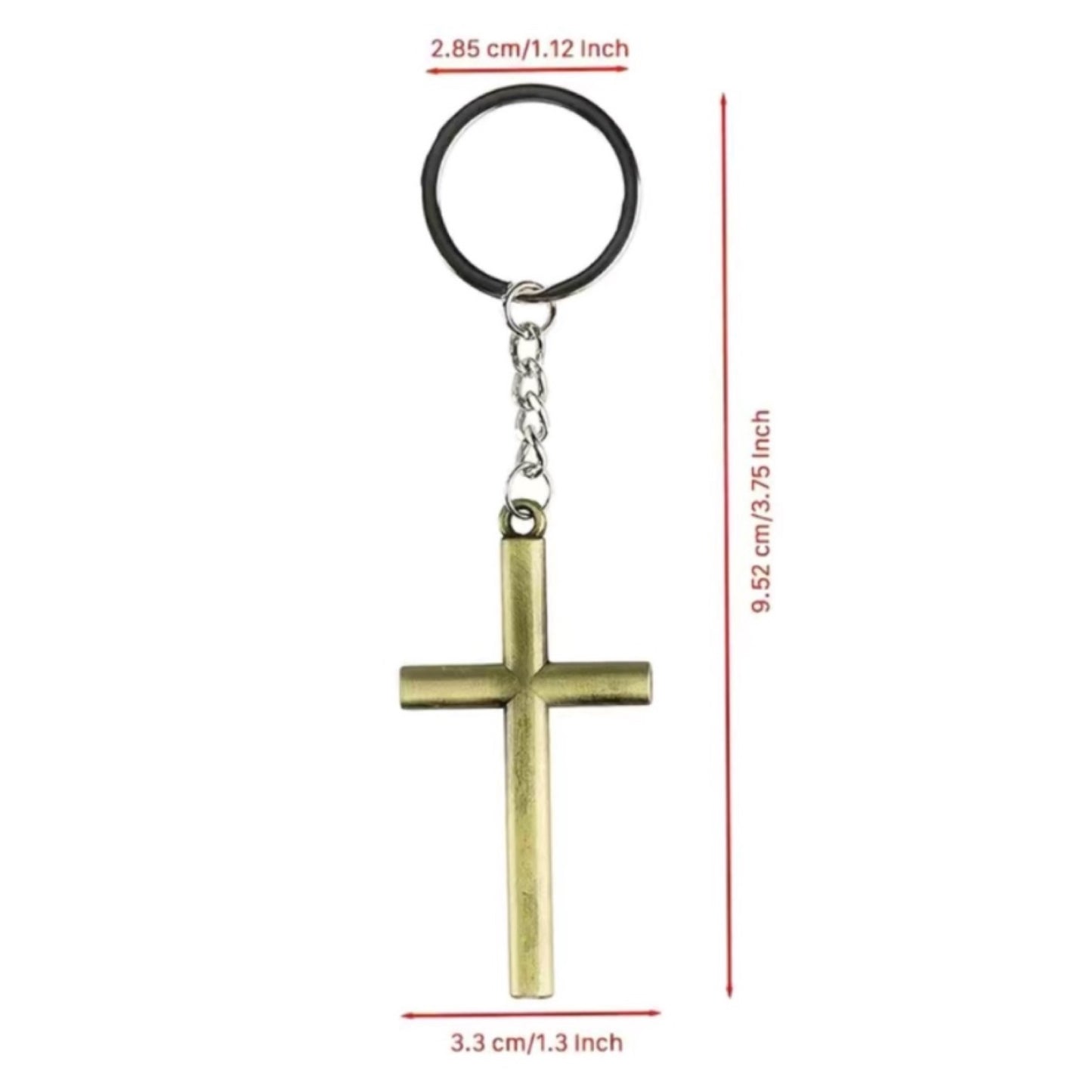 Large Brass Cross Keychain with Silver Ring – Bold Religious Statement Accessory