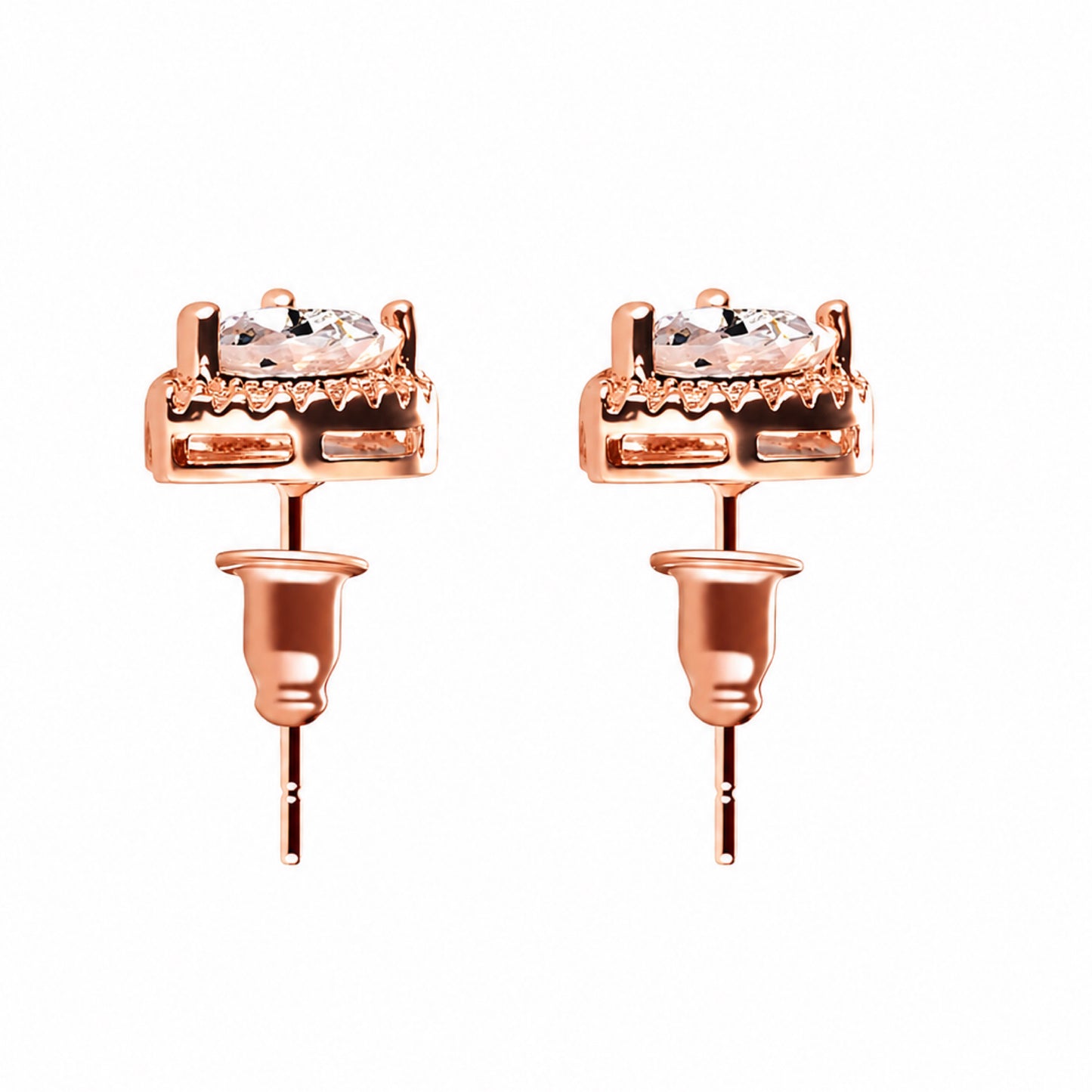 Rose Gold CZ Halo Teardrop Stud Earrings