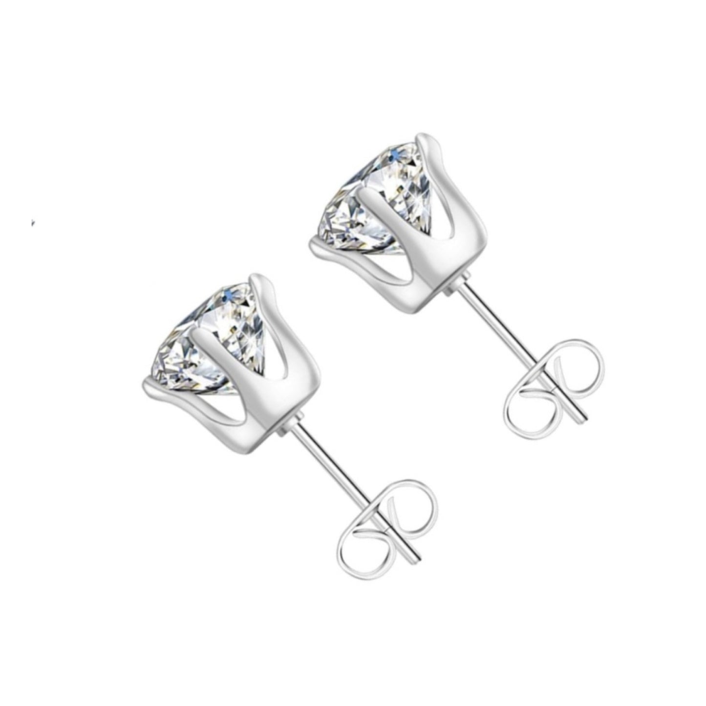 Silver Clear Round 8mm CZ Stud Earrings | Hypoallergenic Stainless Steel | Classic Unisex Jewelry