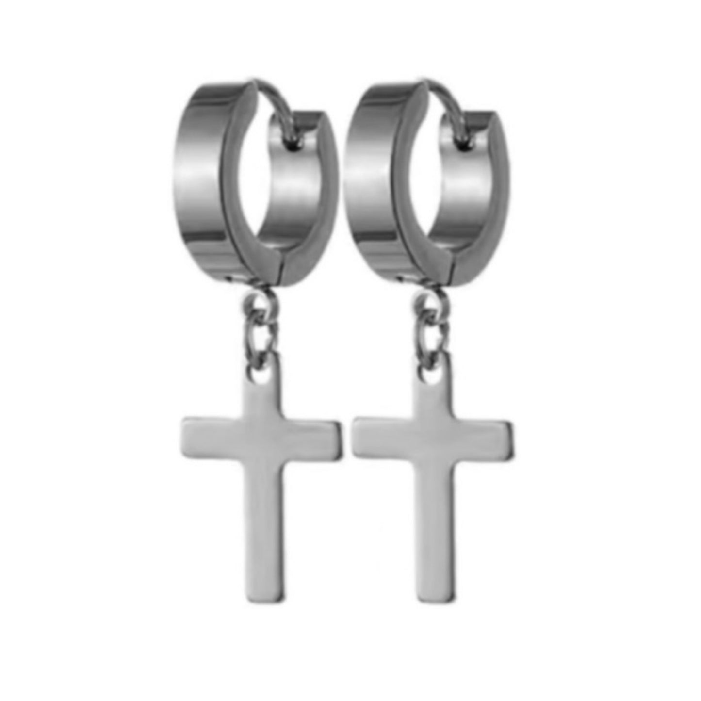 Cross Dangle Huggie Hoop Earrings | Stainless Steel Men Women Unisex Jewelry