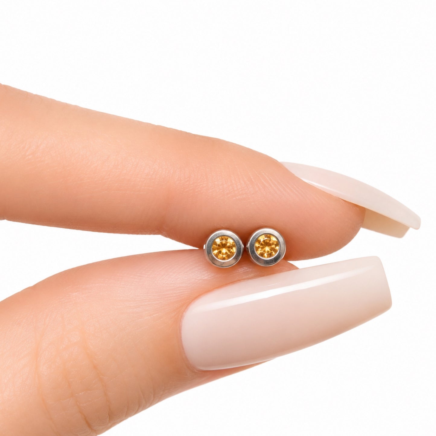 Light Peach Orange CZ Screw Back Stud Earrings