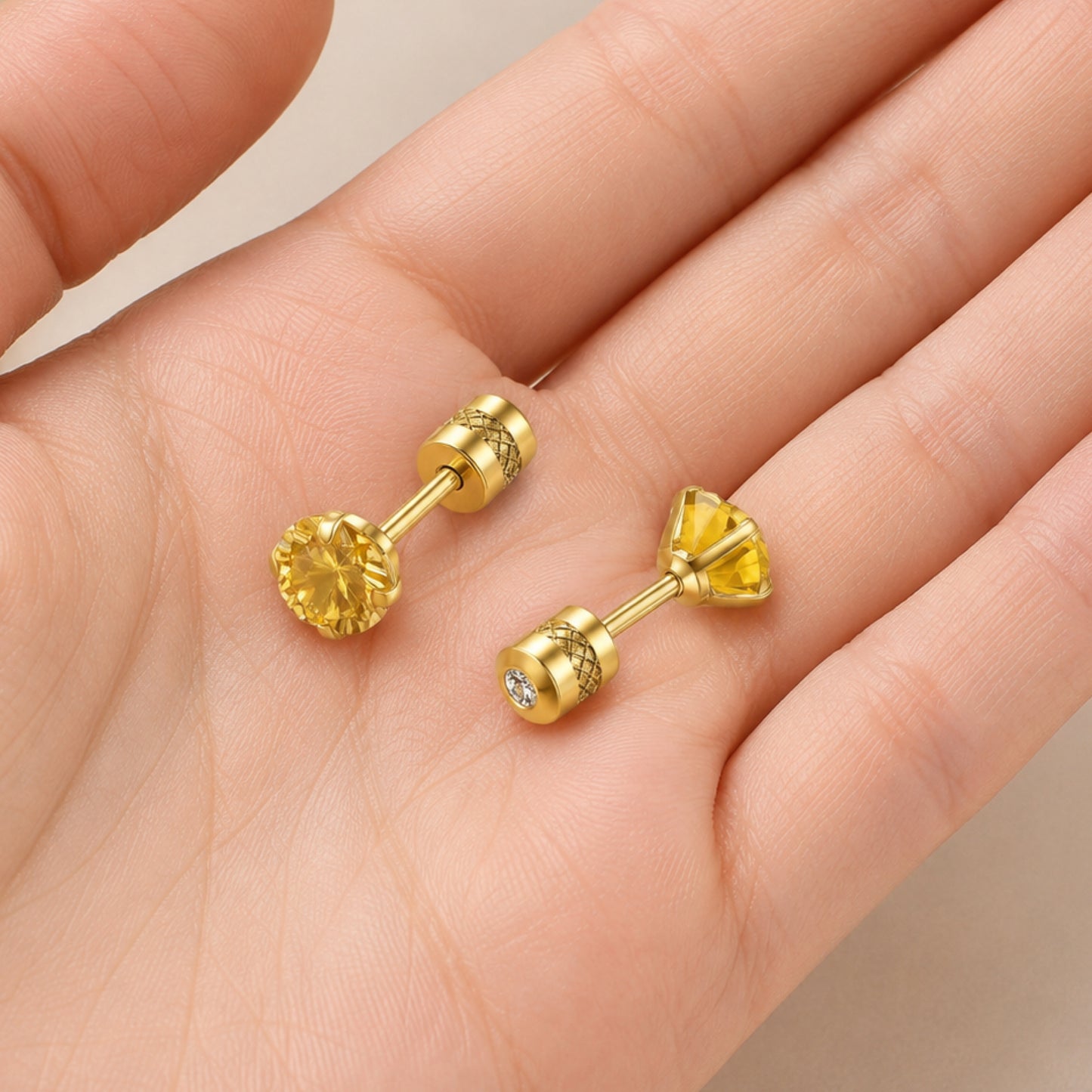 Yellow CZ Double Ended Screw Back Stud Earrings