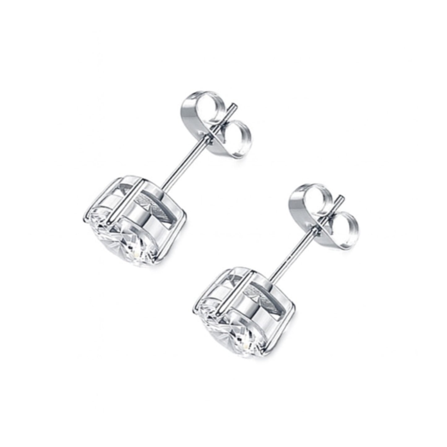 14K White Gold Plated Stud Earrings | 7mm Clear CZ