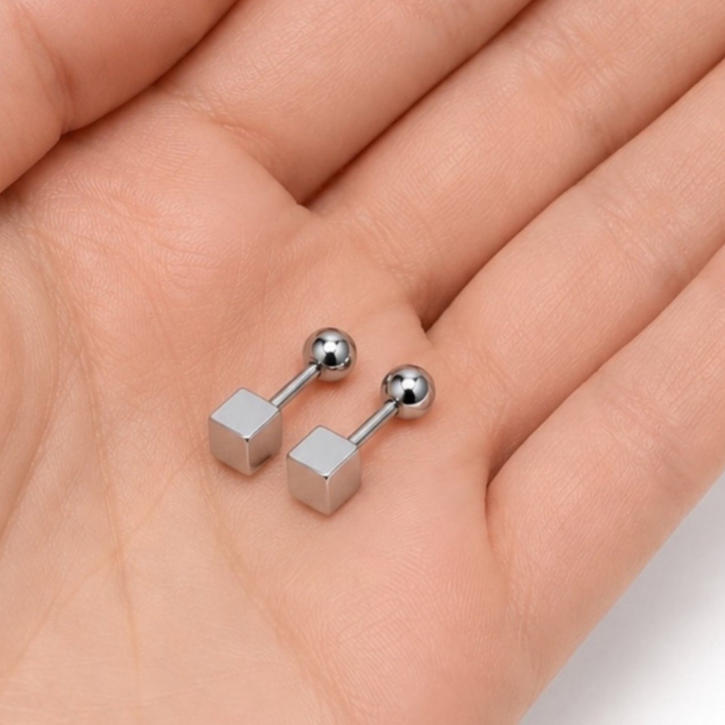 Stainless Steel 4mm Cube Barbell Earrings – 18G