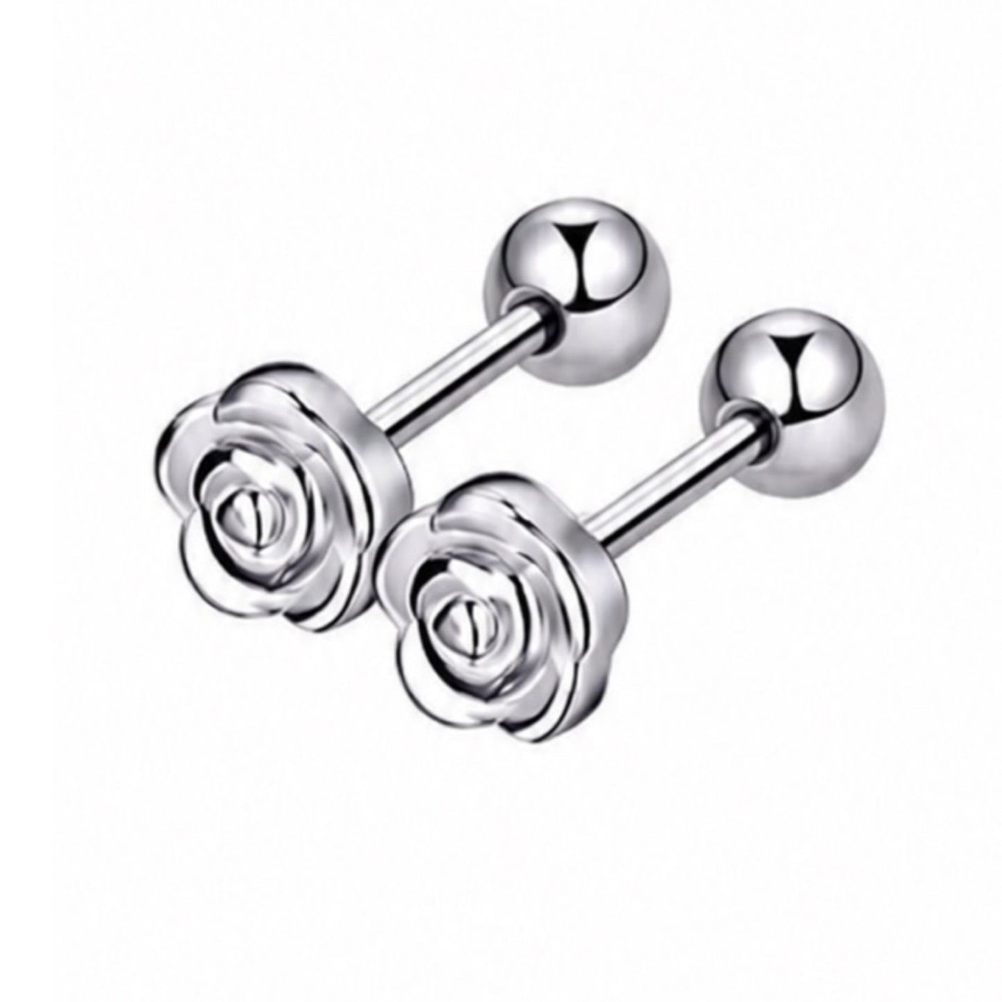 Rose Bud Barbell Earrings – Stainless Steel 18G