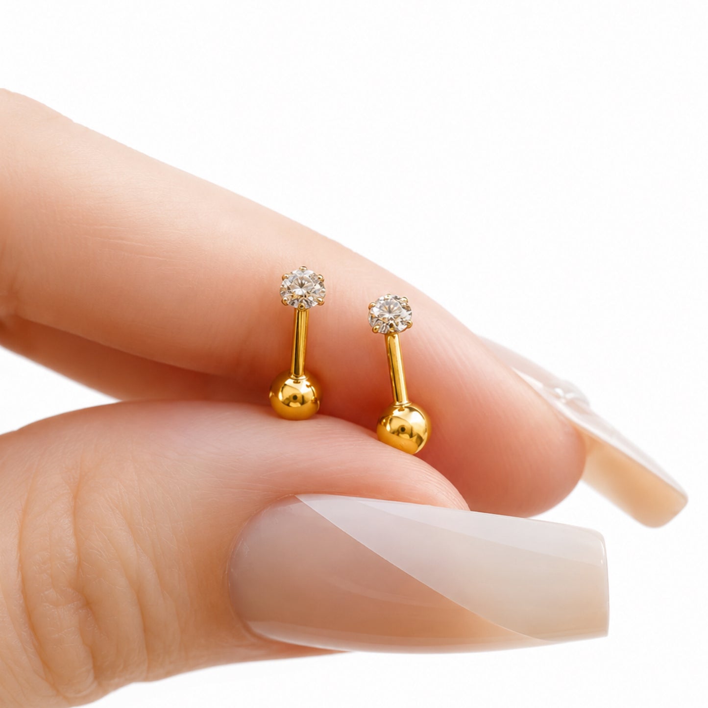 Gold Pave CZ Barbell Earrings